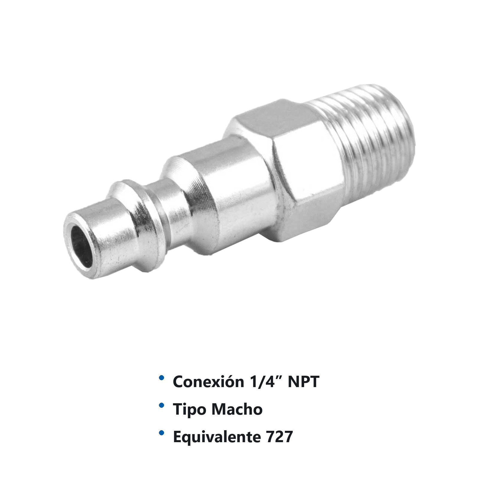 CONECTOR RAPIDO D/ACERO CROMADO MACHO 1/4'' NPT - Imagen 2