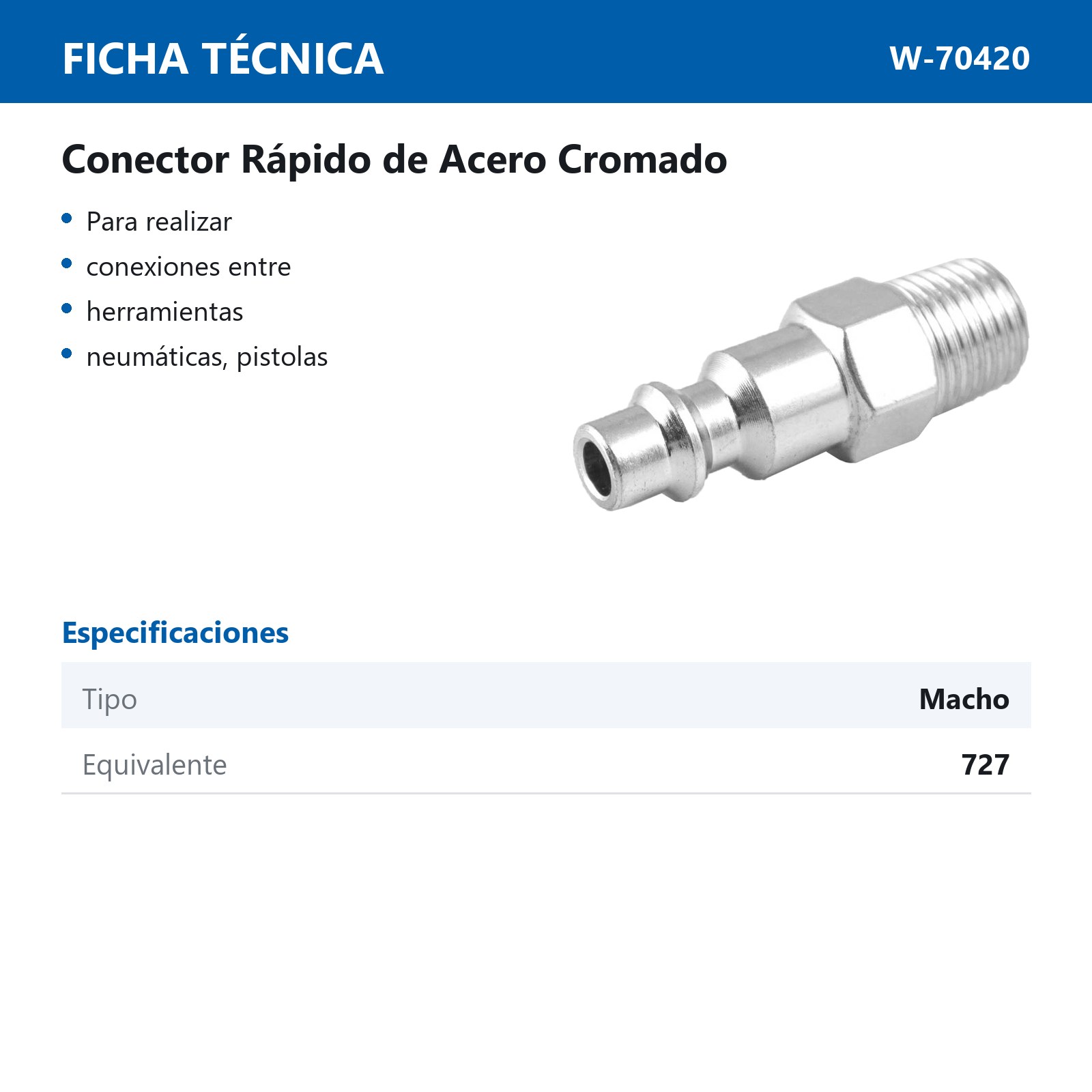 CONECTOR RAPIDO D/ACERO CROMADO MACHO 1/4'' NPT - Imagen 2