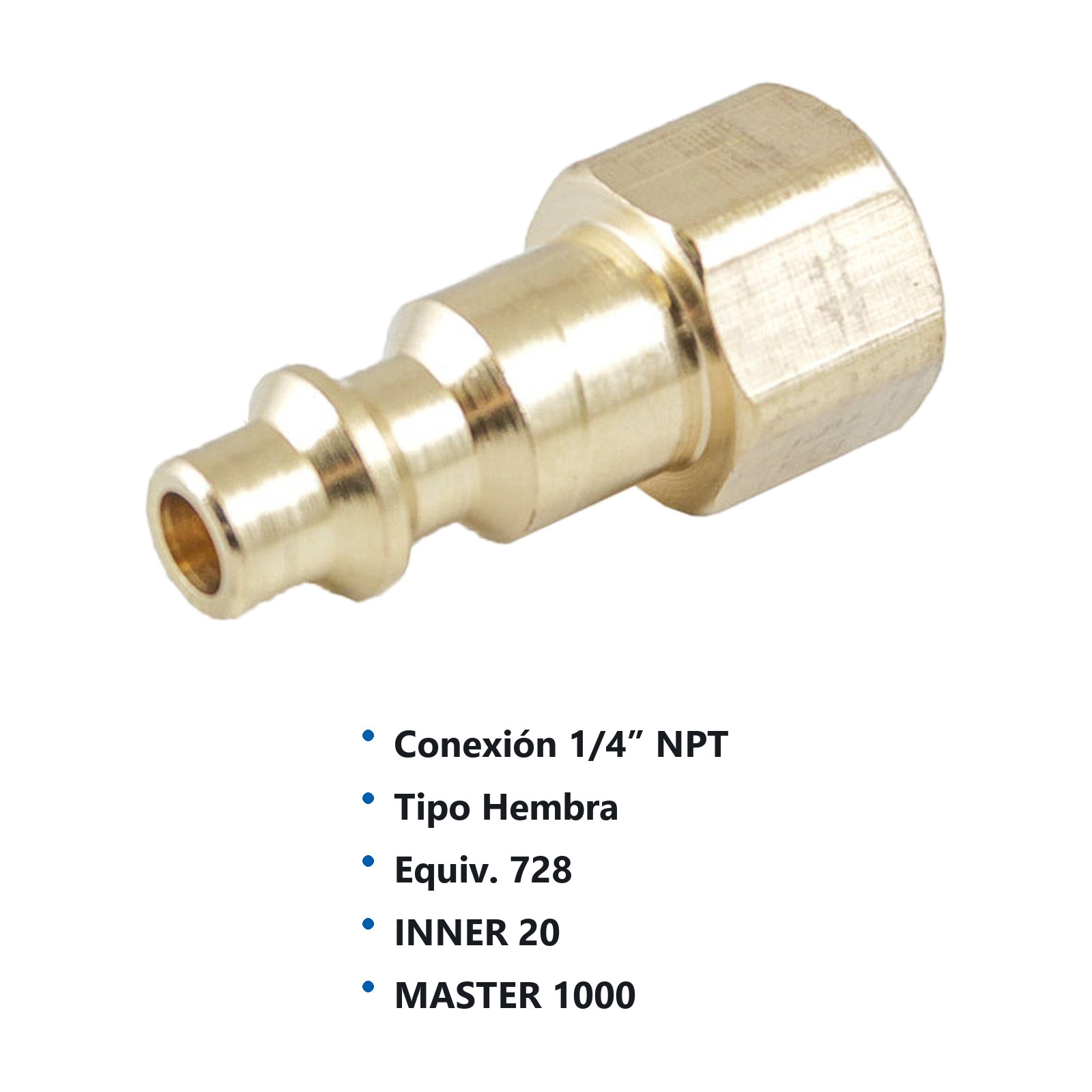 CONECTOR RAPIDO LATONADO HEMBRA 1/4'' NPT (GRANEL) - Imagen 2