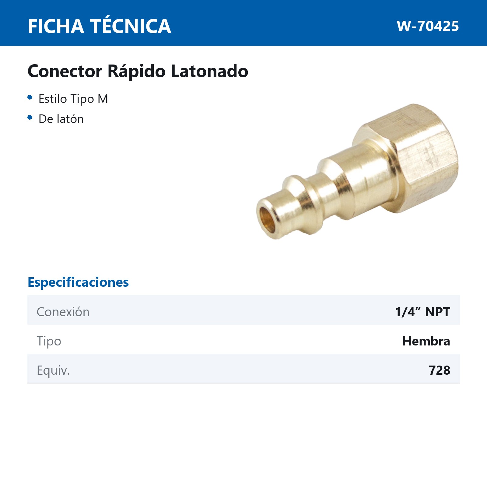 CONECTOR RAPIDO LATONADO HEMBRA 1/4'' NPT (GRANEL) - Imagen 2