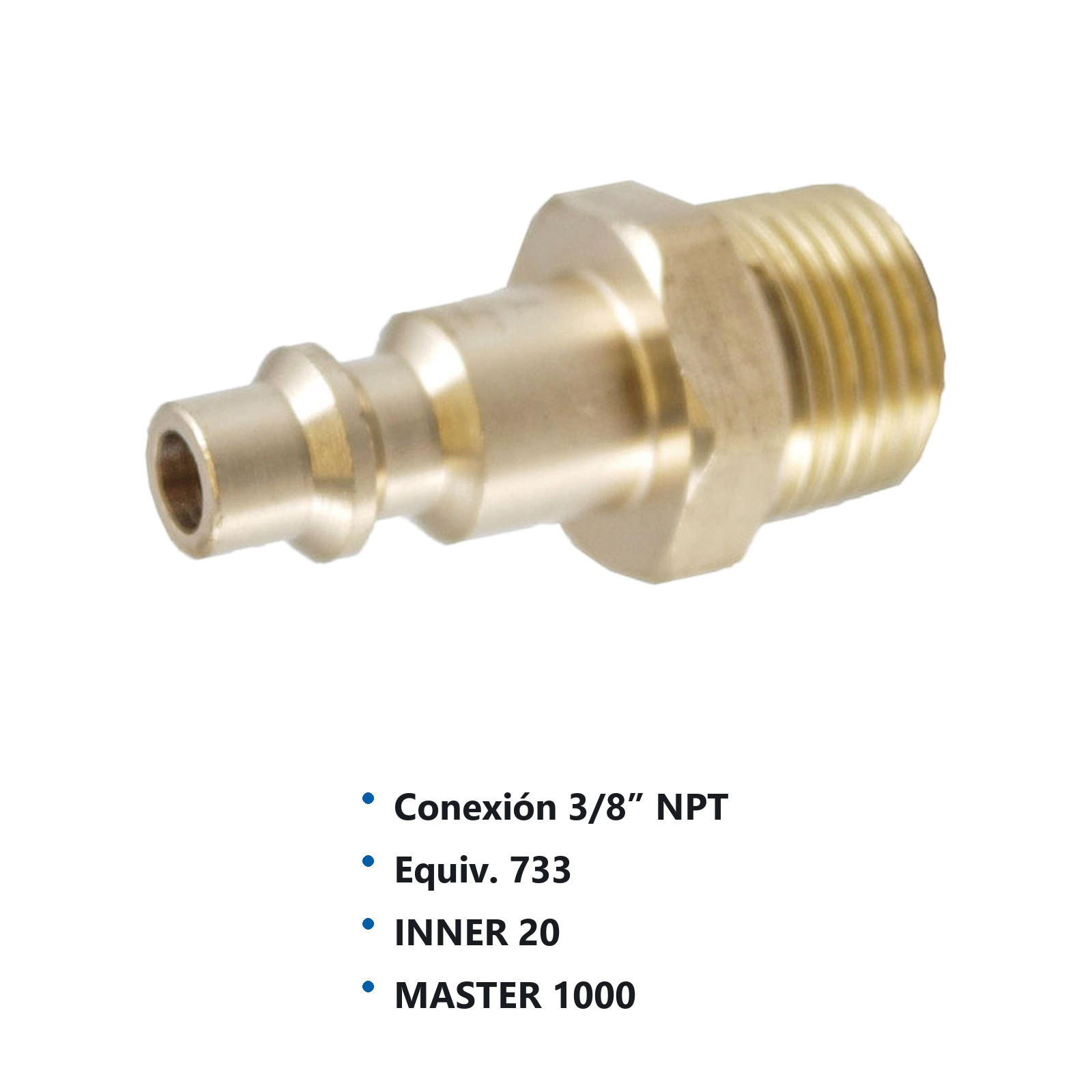 CONECTOR RAPIDO LATONADO MACHO 3/8'' NPT (GRANEL) - Imagen 2