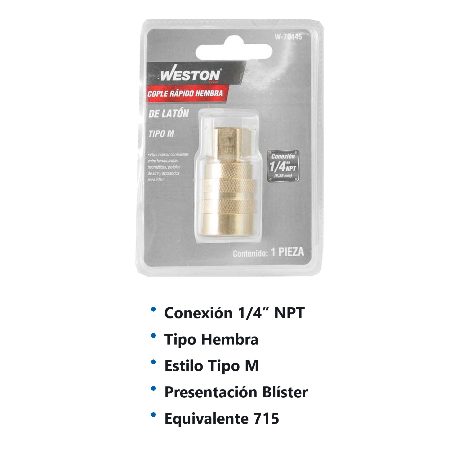 COPLE RAPIDO DE LATON HEMBRA 1/4'' NPT - Imagen 2