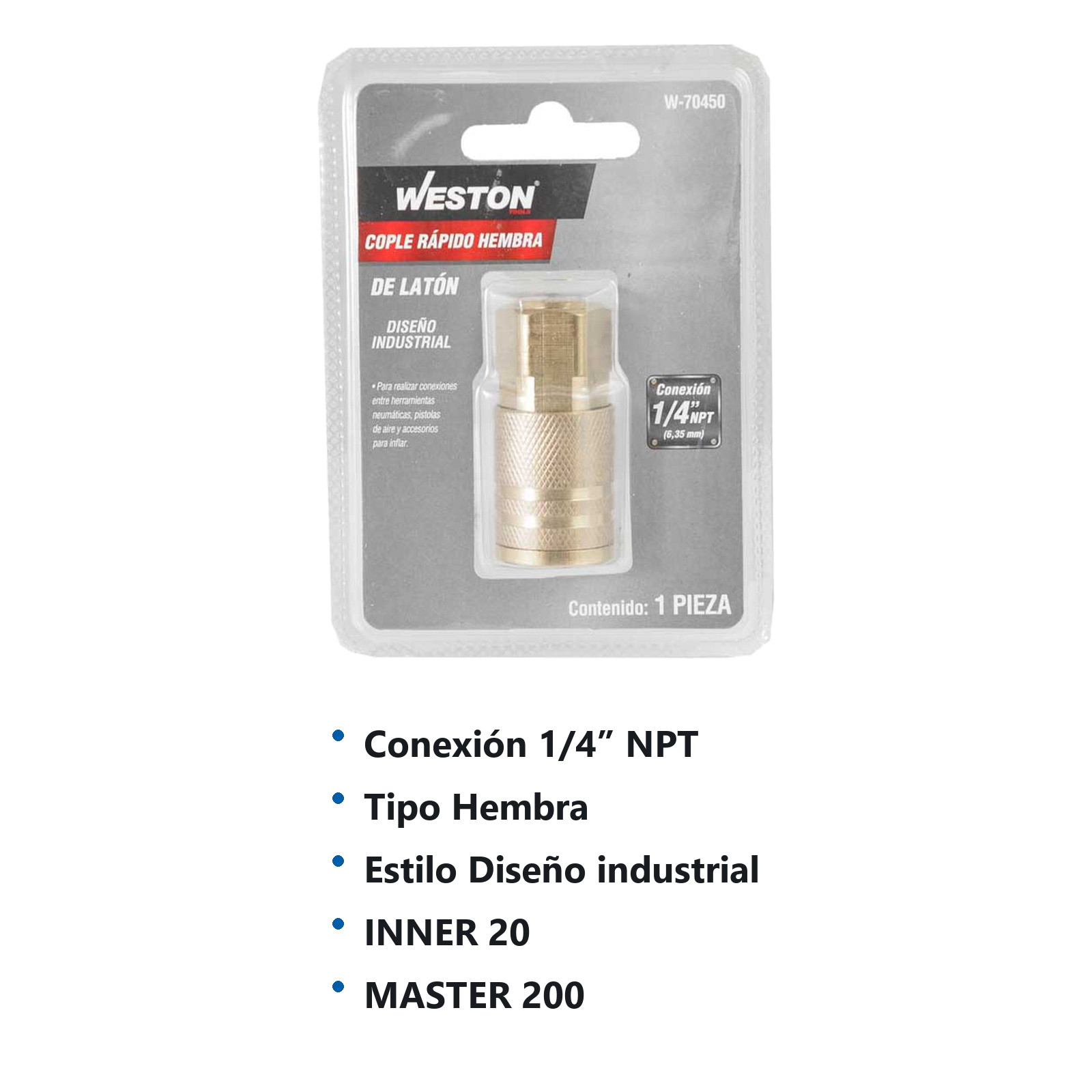 COPLE DE LATON HEMBRA 1/4'' NPT INDUSTRIAL - Imagen 2