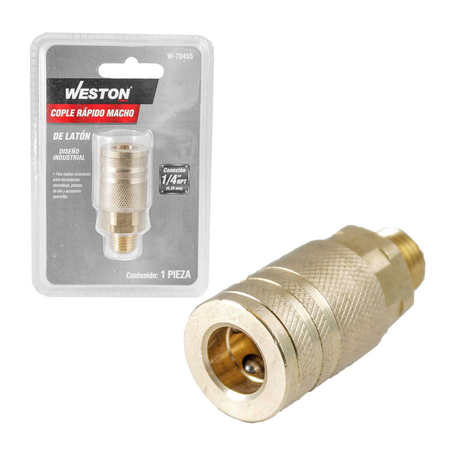 Cople de Latón Macho 1/4" NPT Industrial Weston