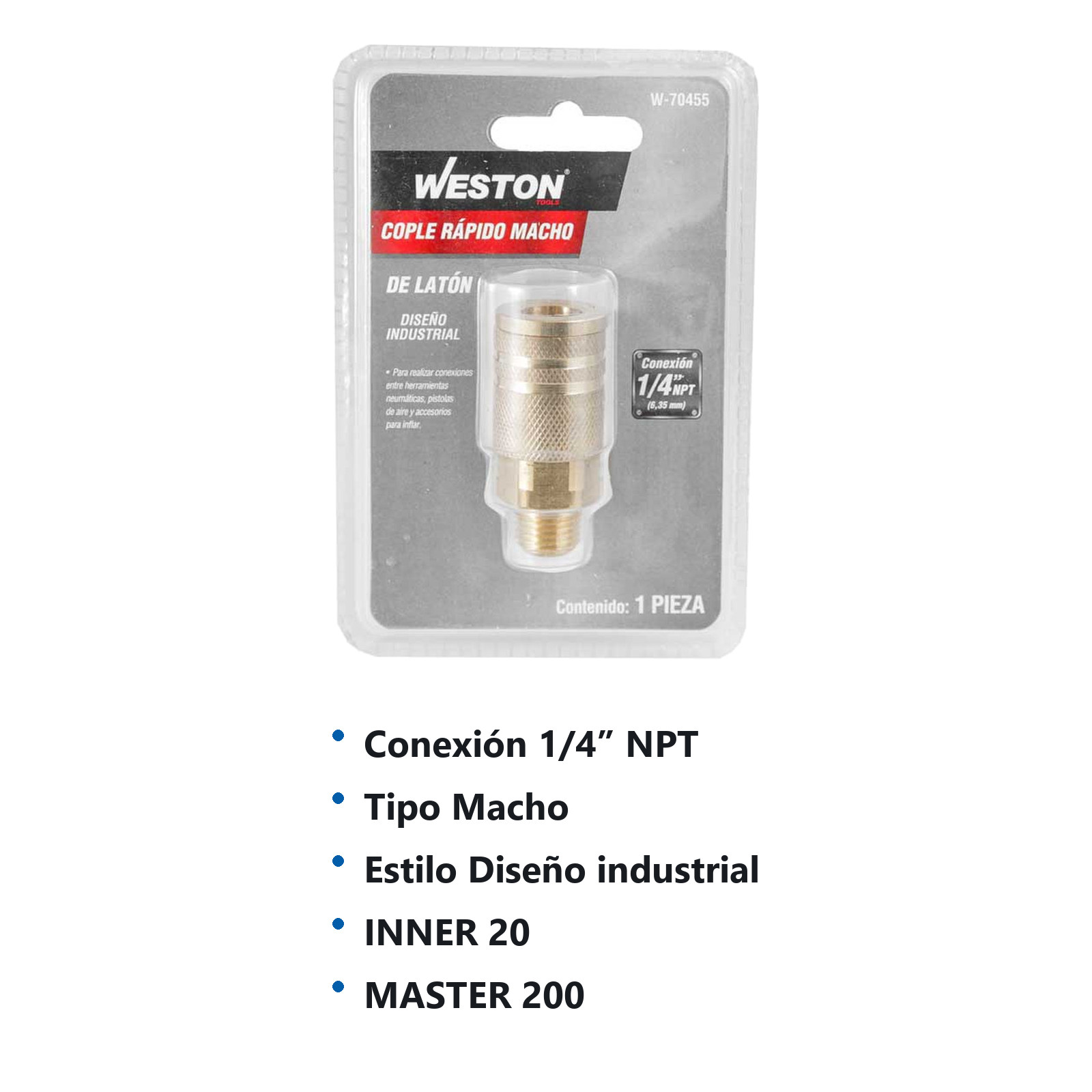 COPLE DE LATON MACHO 1/4'' NPT INDUSTRIAL - Imagen 2