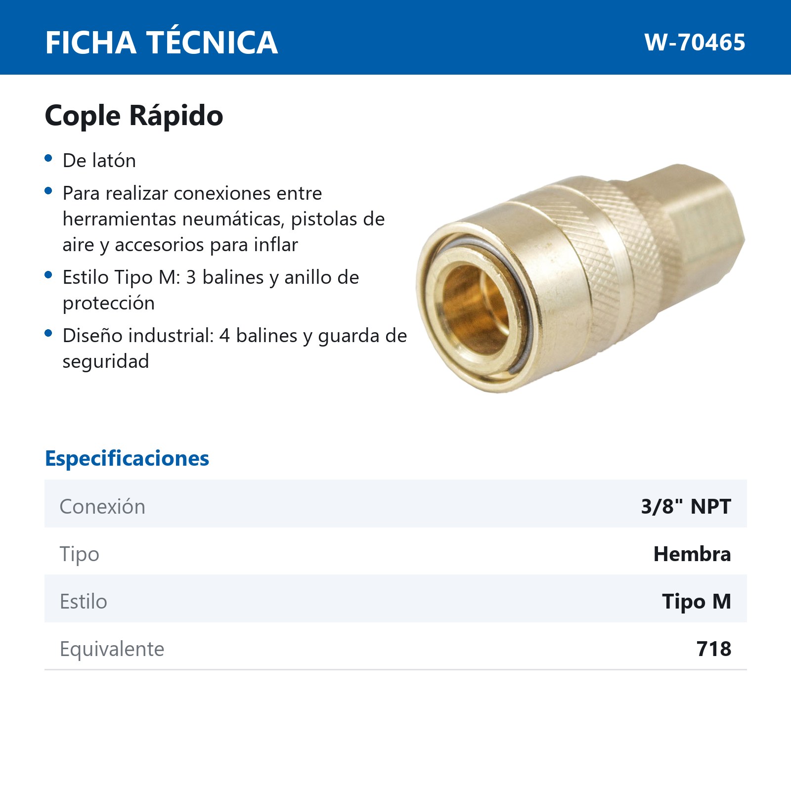 COPLE RAPIDO LATONADO HEMBRA 3/8'' (GRANEL) - Imagen 2