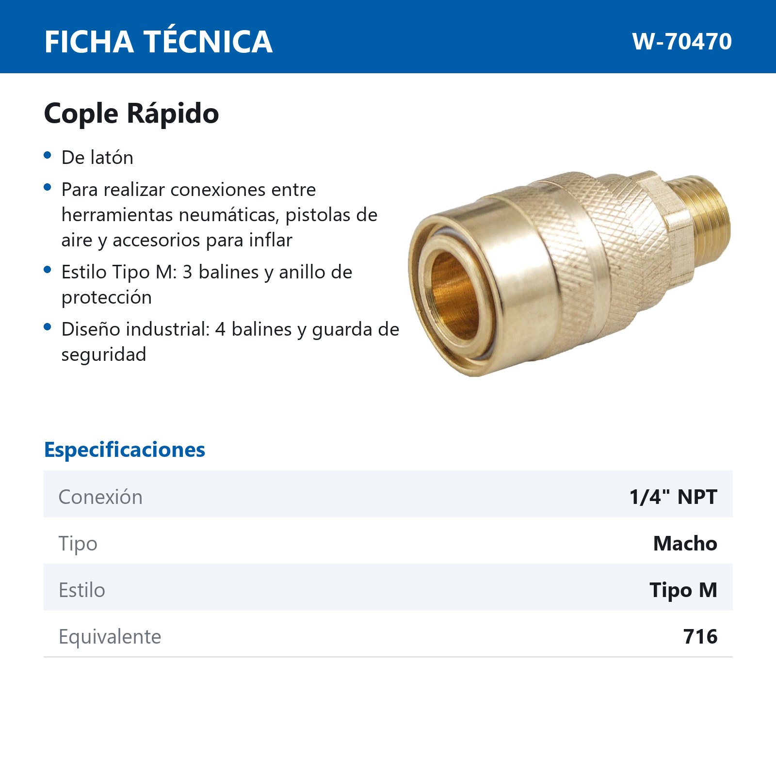 COPLE RAPIDO LATONADO MACHO 1/4'' (GRANEL) - Imagen 2
