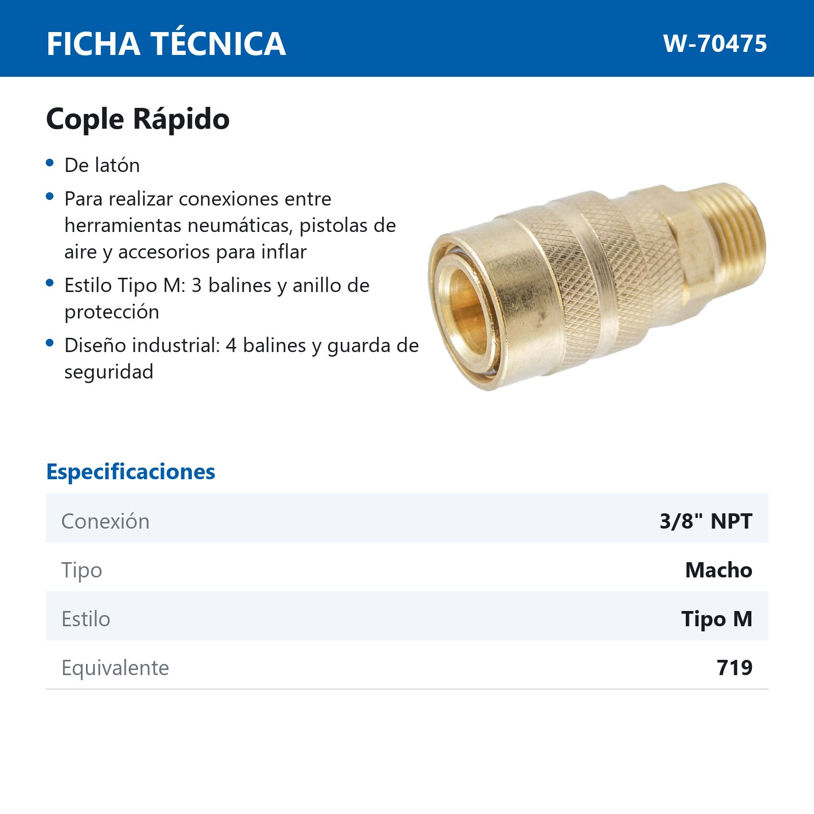 COPLE RAPIDO LATONADO MACHO 3/8'' (GRANEL) - Imagen 2