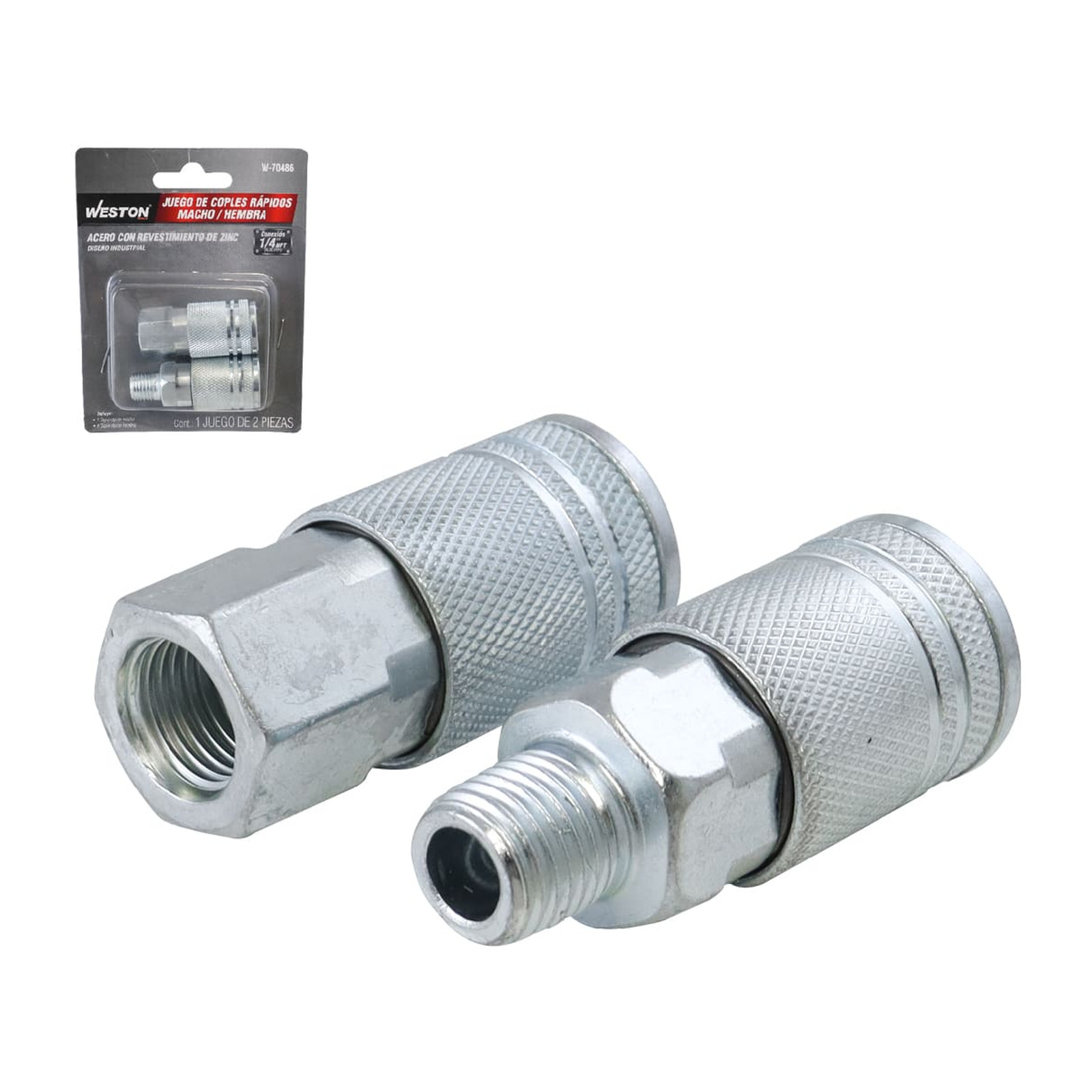 Juego de Coples Rápidos Macho/Hembra de Acero Cromado 1/4" NPT Industrial Weston