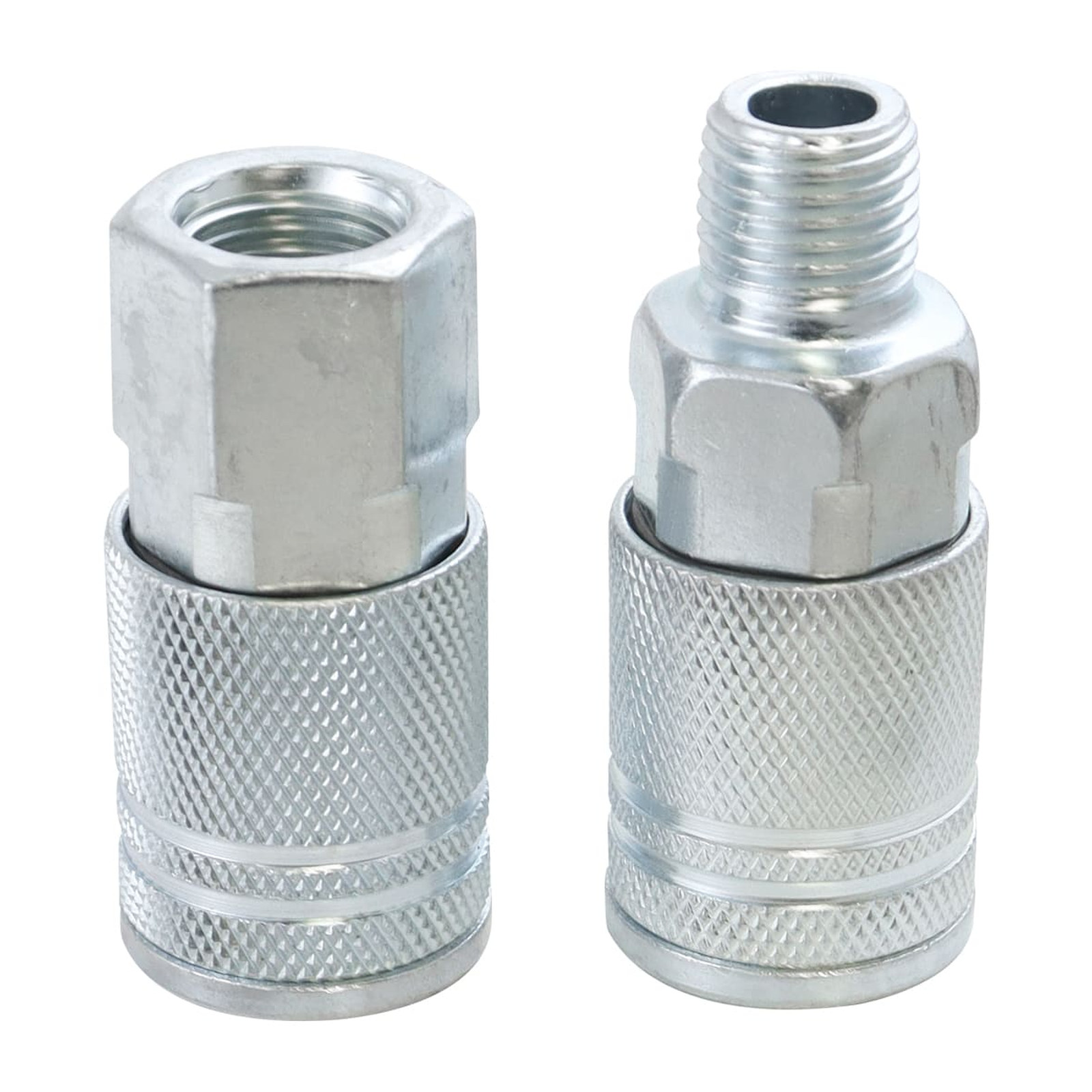 JUEGO DE COPLES RAPIDO MACHO/HEMBRA DE ACERO CROMADO 1/4" NPT INDUSTRIAL - Imagen 2
