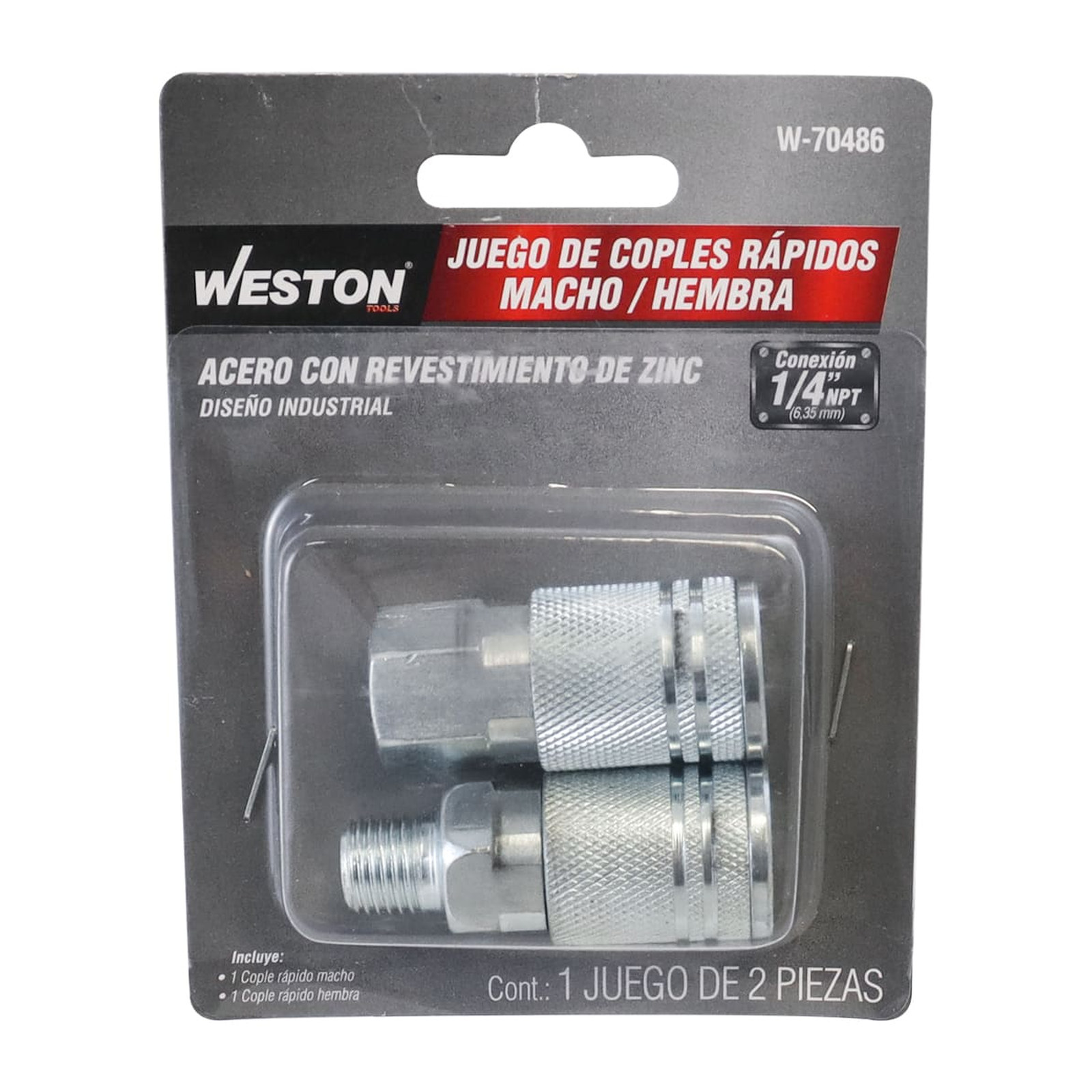 JUEGO DE COPLES RAPIDO MACHO/HEMBRA DE ACERO CROMADO 1/4" NPT INDUSTRIAL - Imagen 3