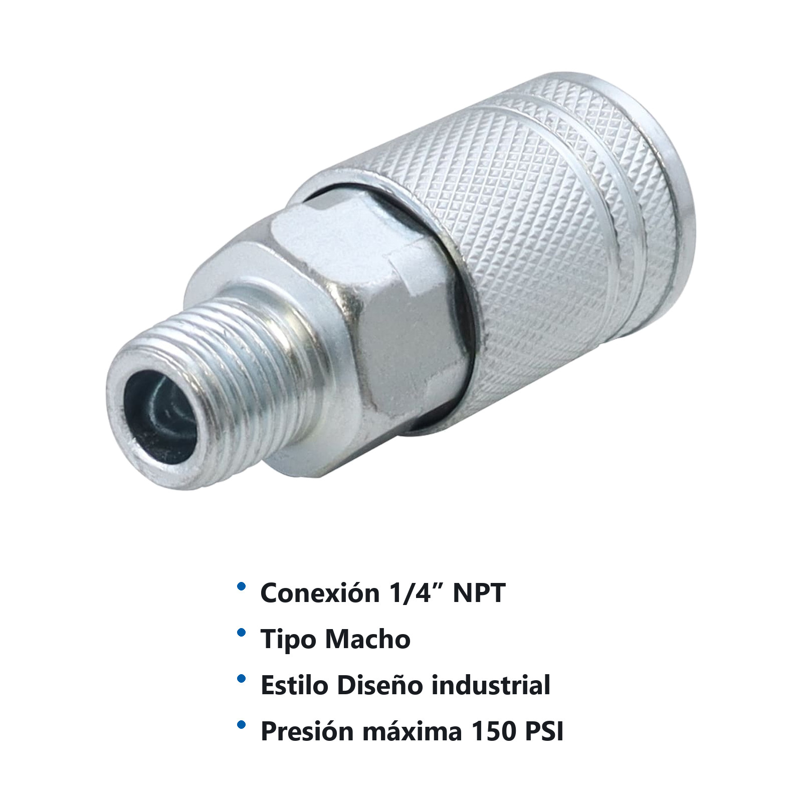 COPLE RAPIDO DE ACERO CROMADO MACHO 1/4" NPT INDUSTRIAL - Imagen 4