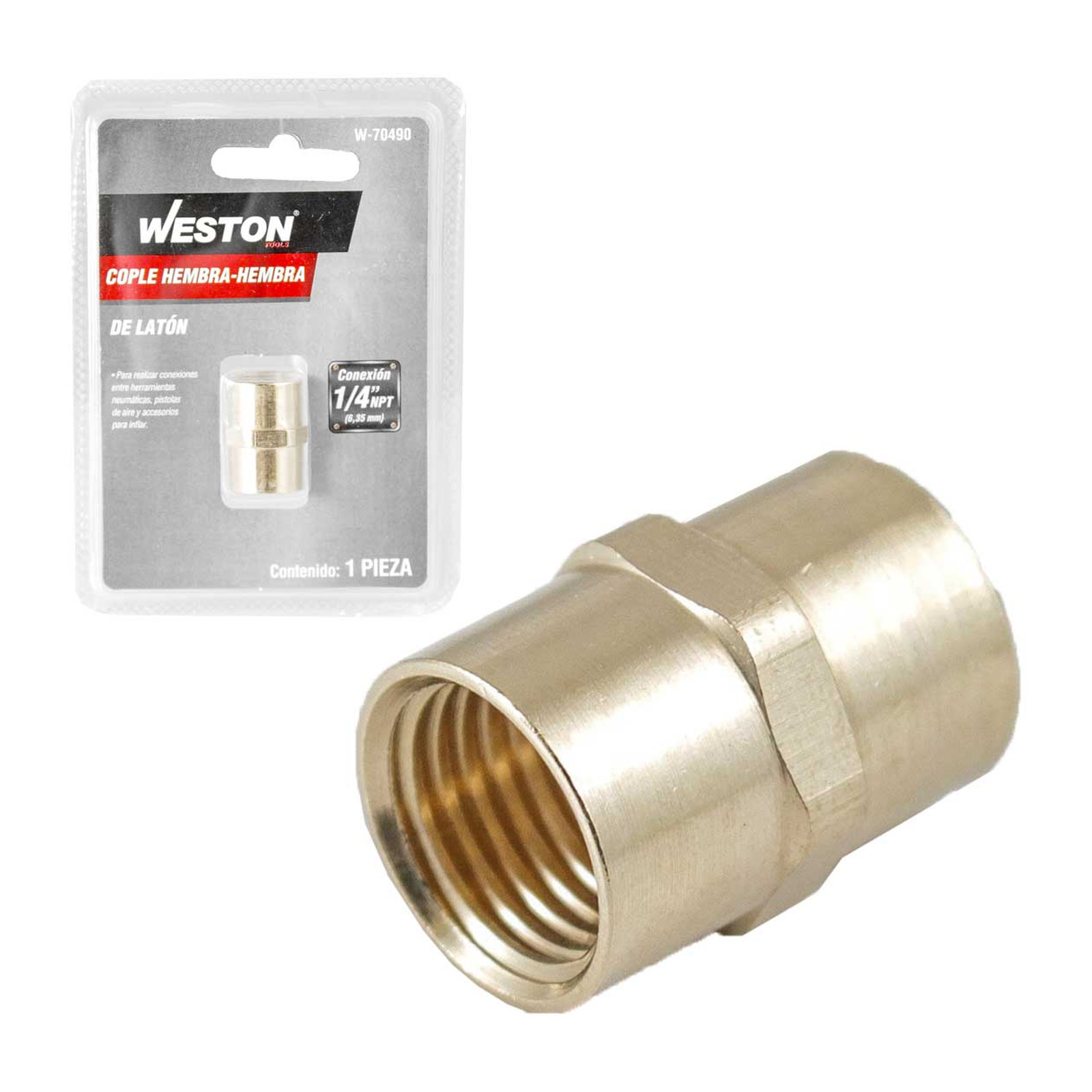 Cople de Latón 1/4" NPT Hembra-Hembra Weston