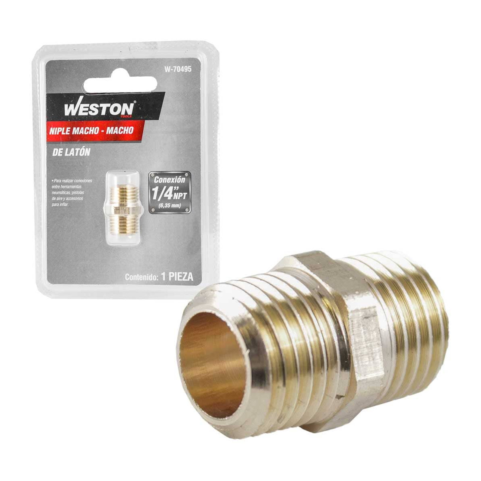 Niple de Latón 1/4" NPT Macho-Macho Weston