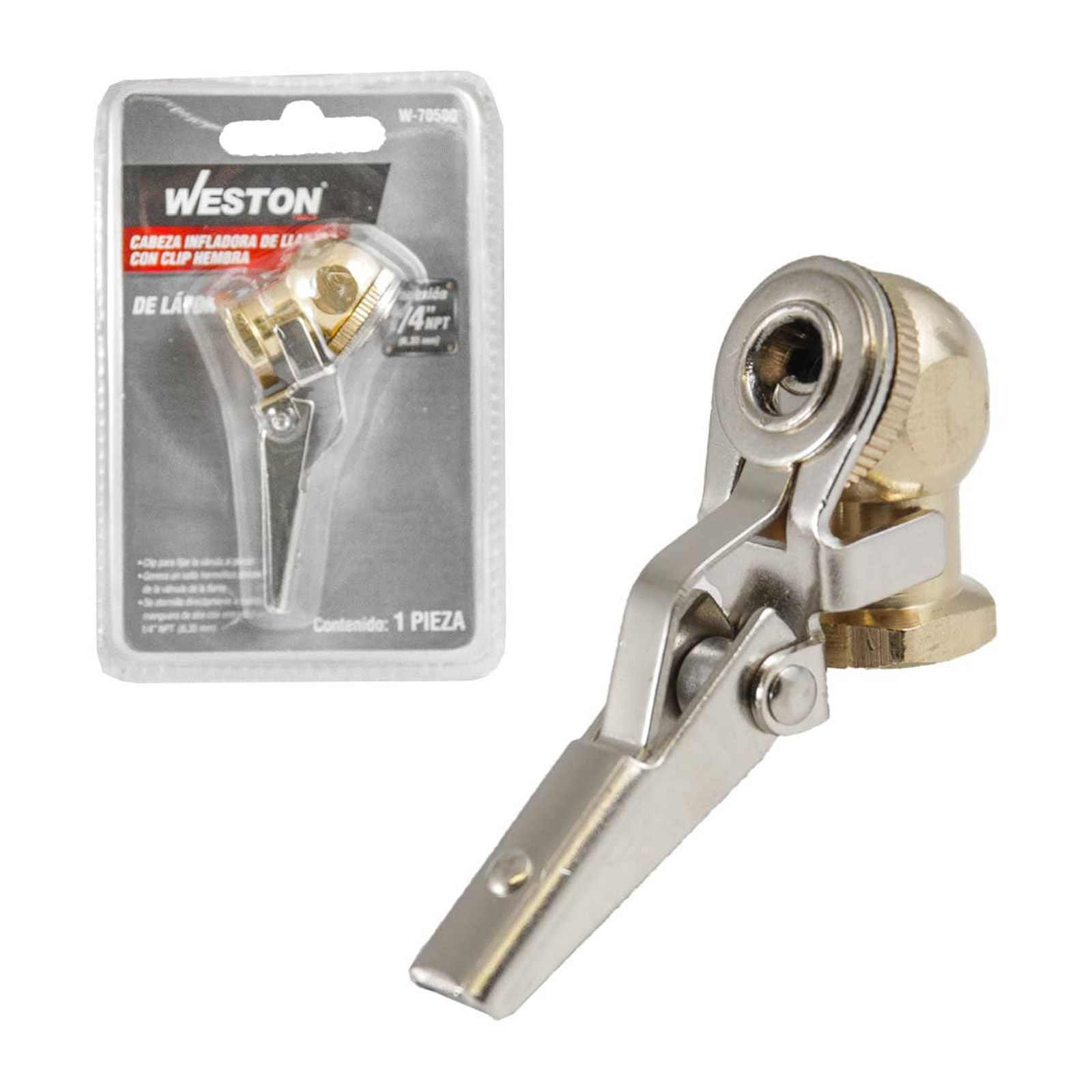 Inflador de Latón con Clip Hembra 1/4" NPT Weston