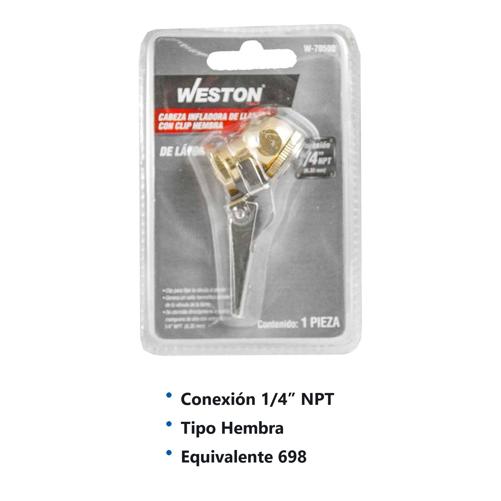 INFLADOR DE LATON CON CLIP HEMBRA 1/4'' NPT - Imagen 3