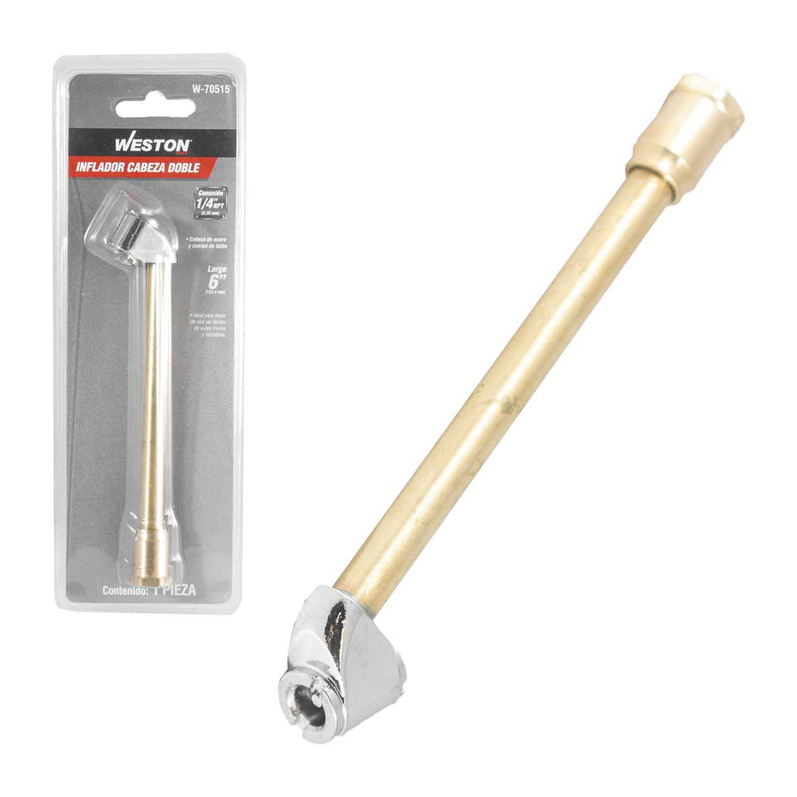 Inflador Cabeza Doble de Latón 1/4'' NPT Weston