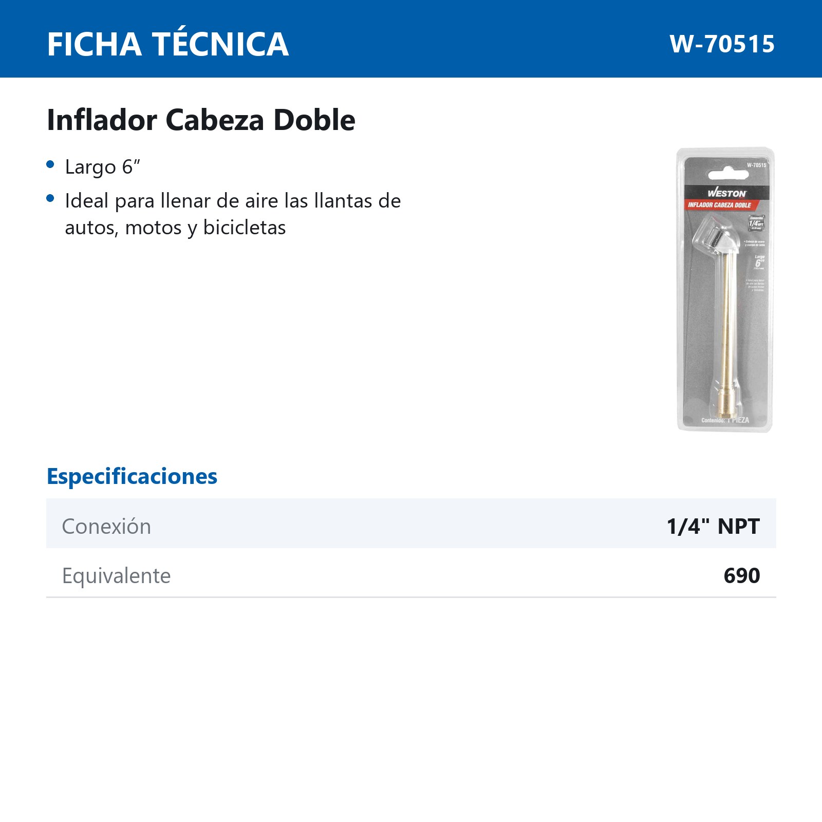 INFLADOR CABEZA DOBLE D/LATON 1/4'' NPT - Imagen 3