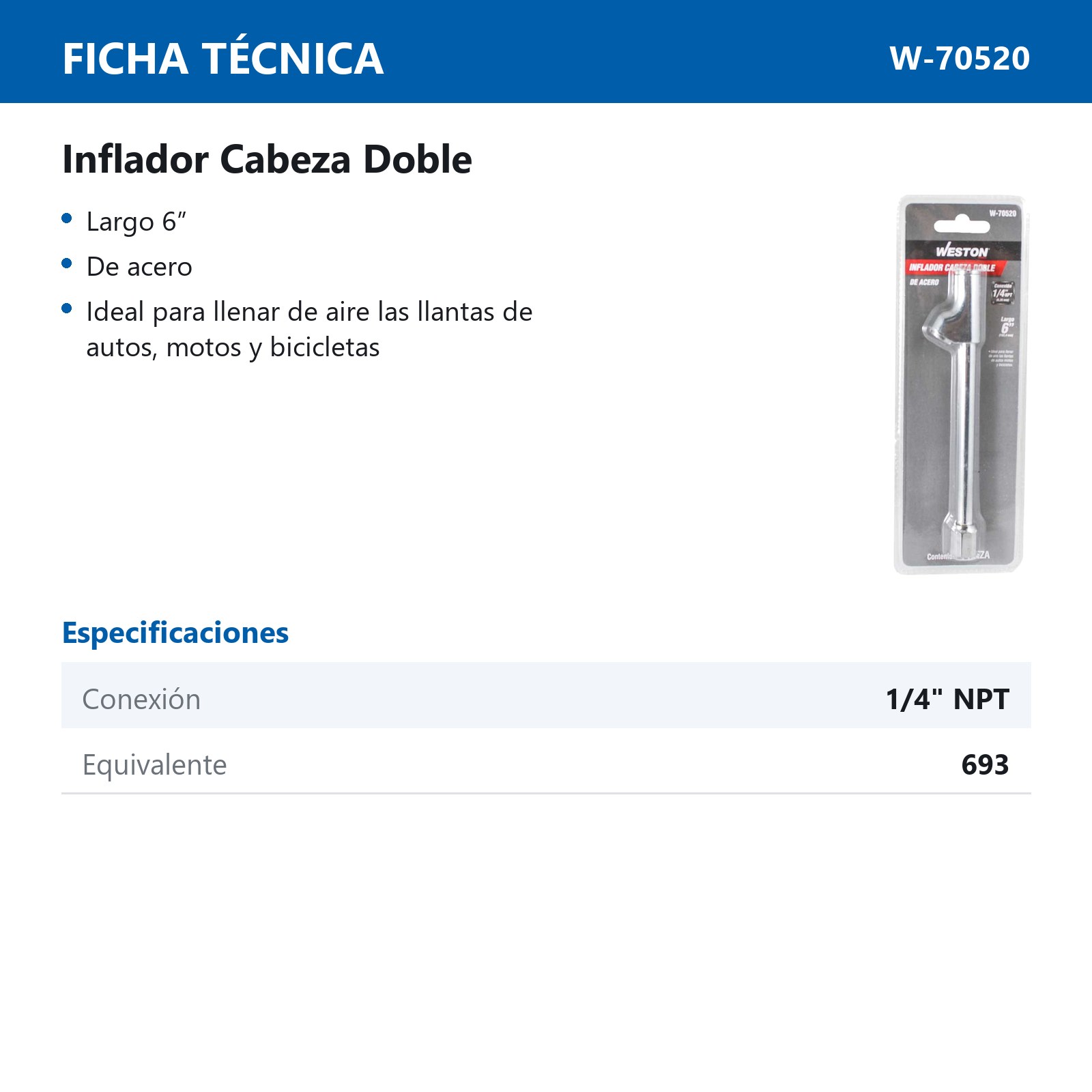 INFLADOR CABEZA DOBLE D/METAL 1/4'' NPT - Imagen 3