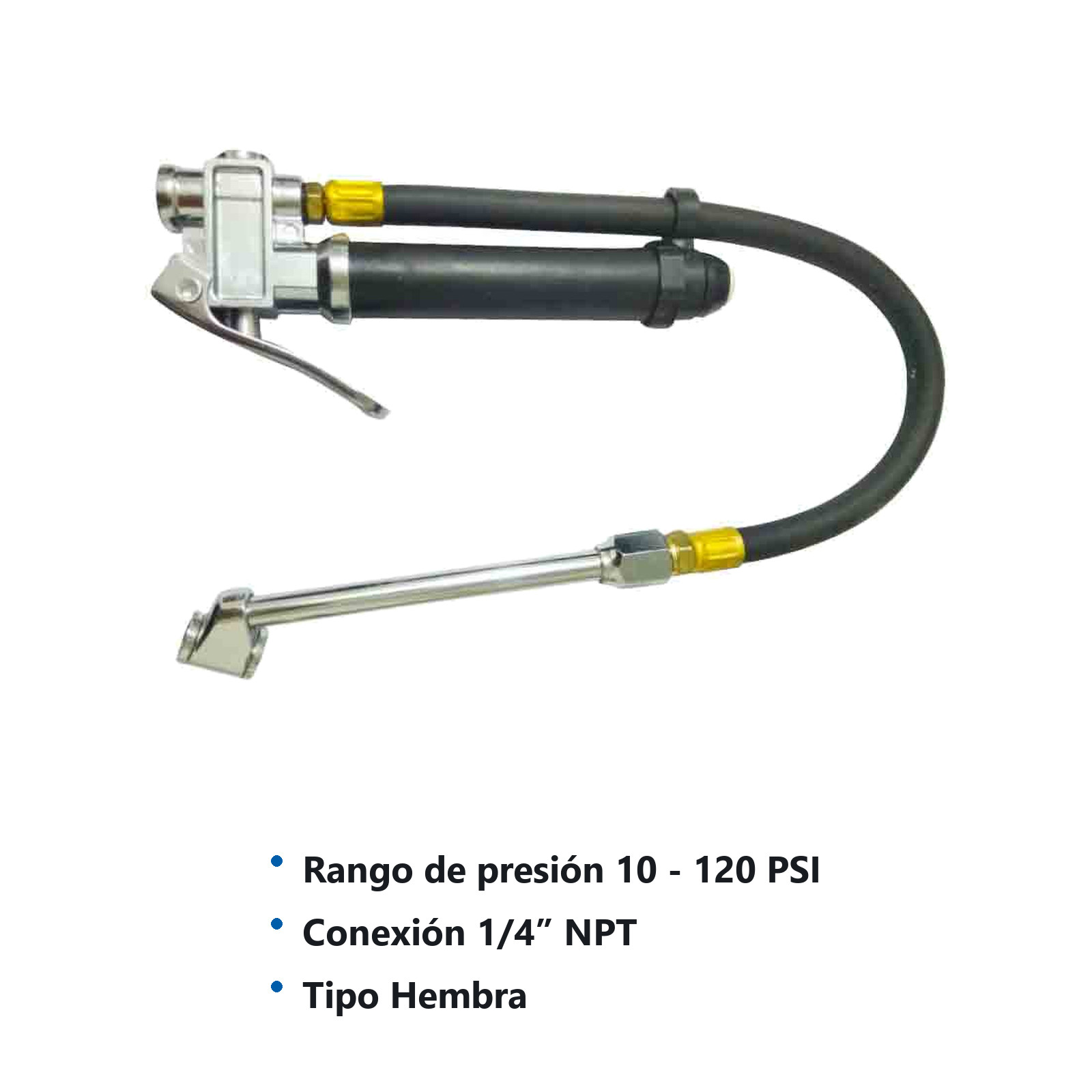 INFLADOR CABEZA DOBLE CON CALIBRADOR DE METAL 10 - 120PSI 1/4'' NPT - Imagen 2