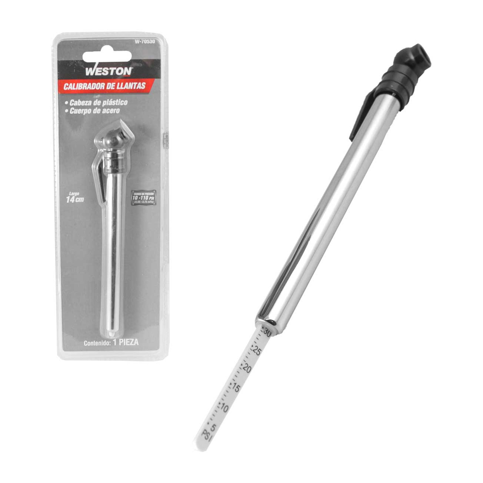 Calibrador de Llantas Cabeza de Plástico 10-110 PSI WESTON