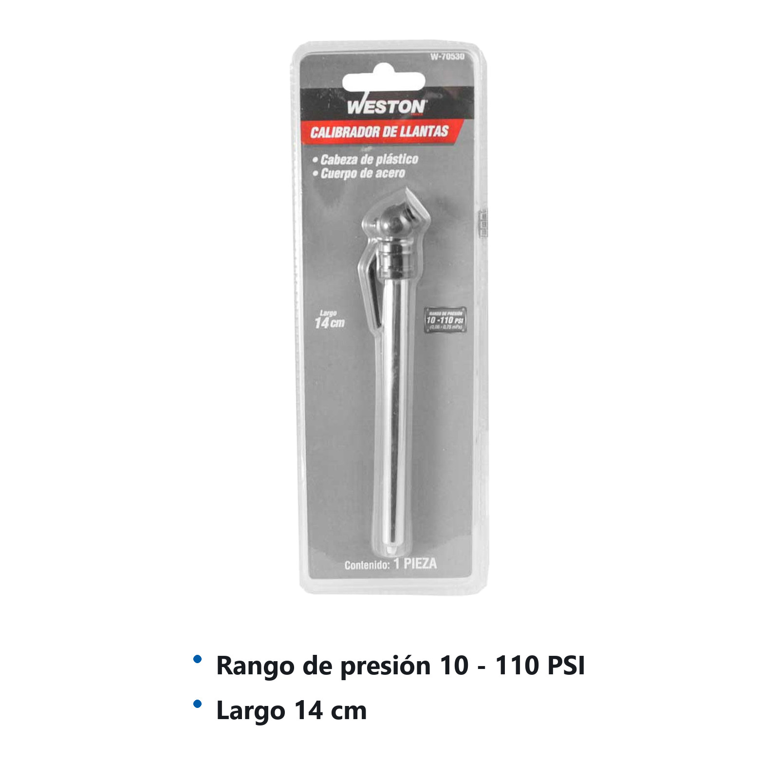 CALIBRADOR DE LLANTAS CABEZA D/PLASTICO 10-110 PSI - Imagen 4