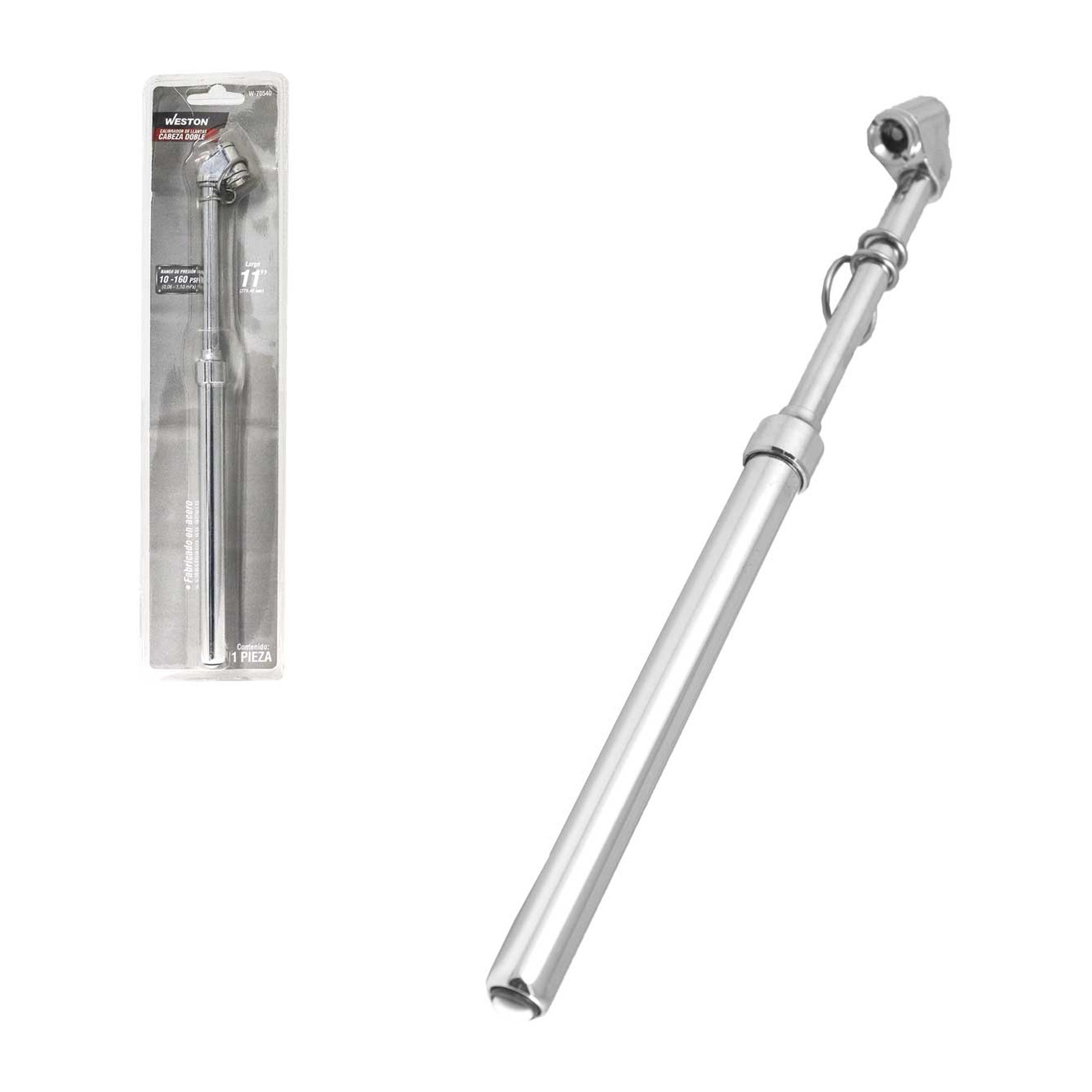 Calibrador de Llantas Cabeza Doble de Metal 10-160 PSI 11" WESTON