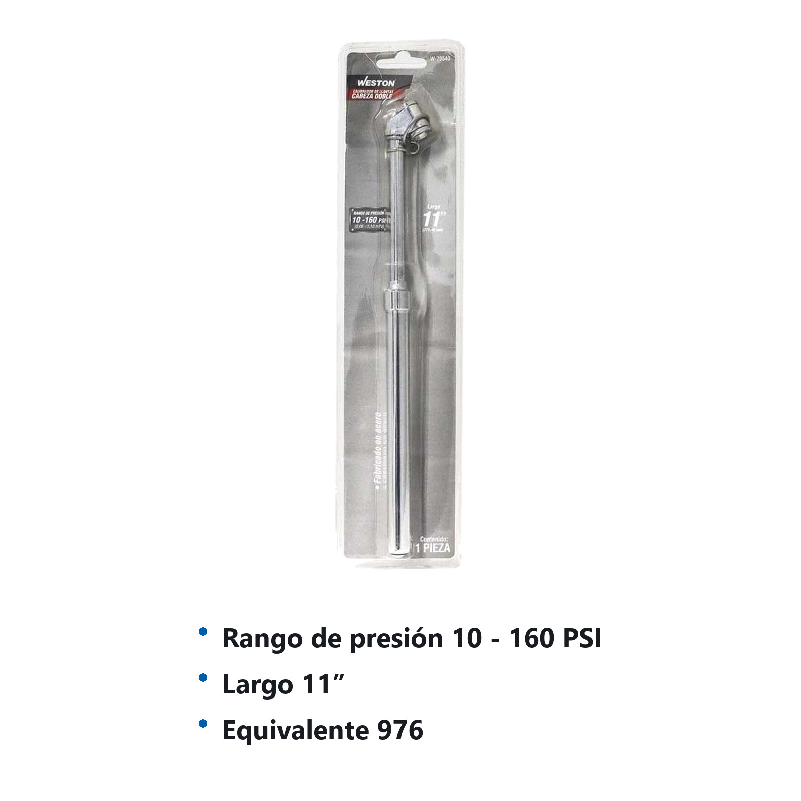 CALIBRADOR DE LLANTAS CABEZA DOBLE D/METAL 10 - 160PSI LARGO 11'' - Imagen 3