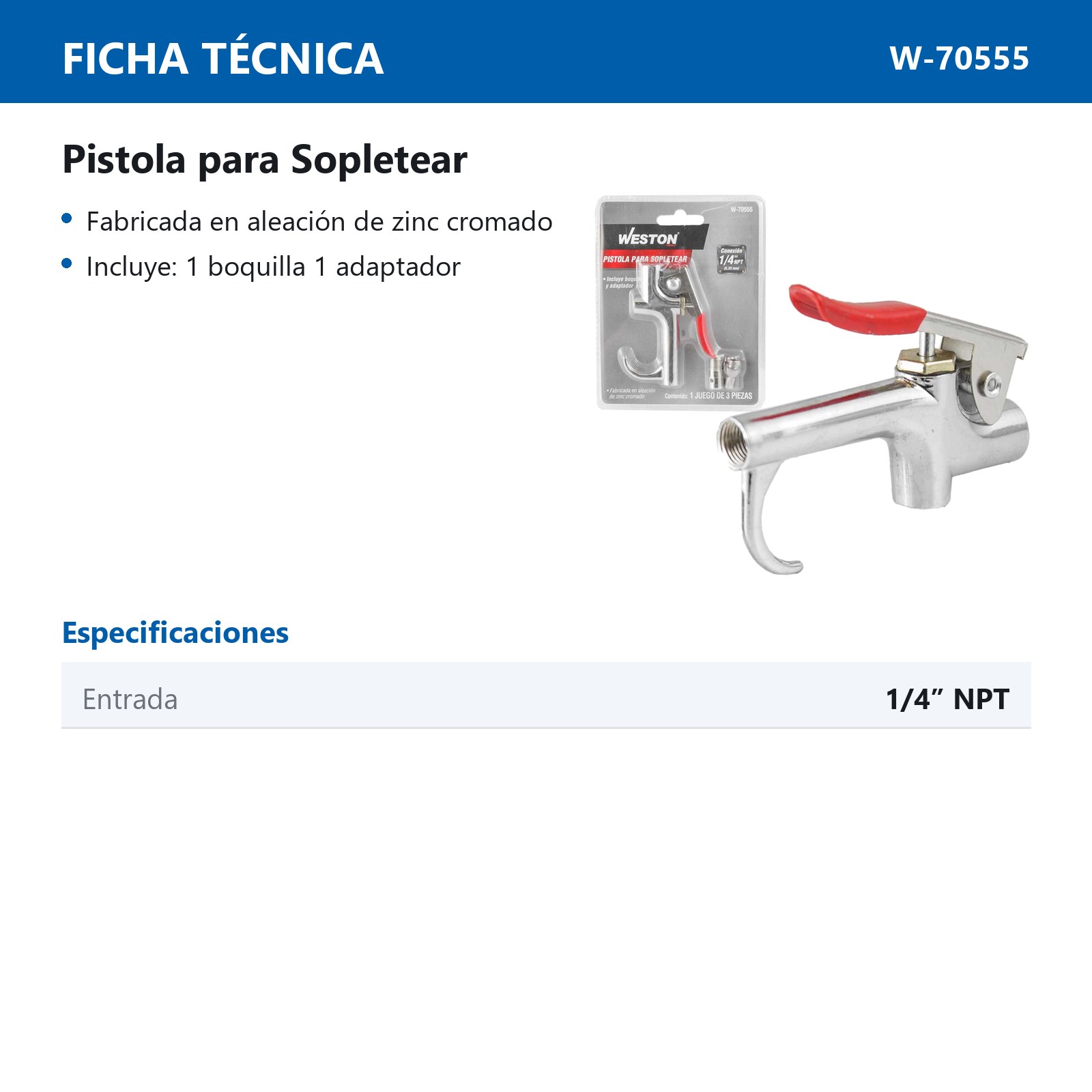 PISTOLA METALICA PARA SOPLETEAR 1/4'' NPT - Imagen 3