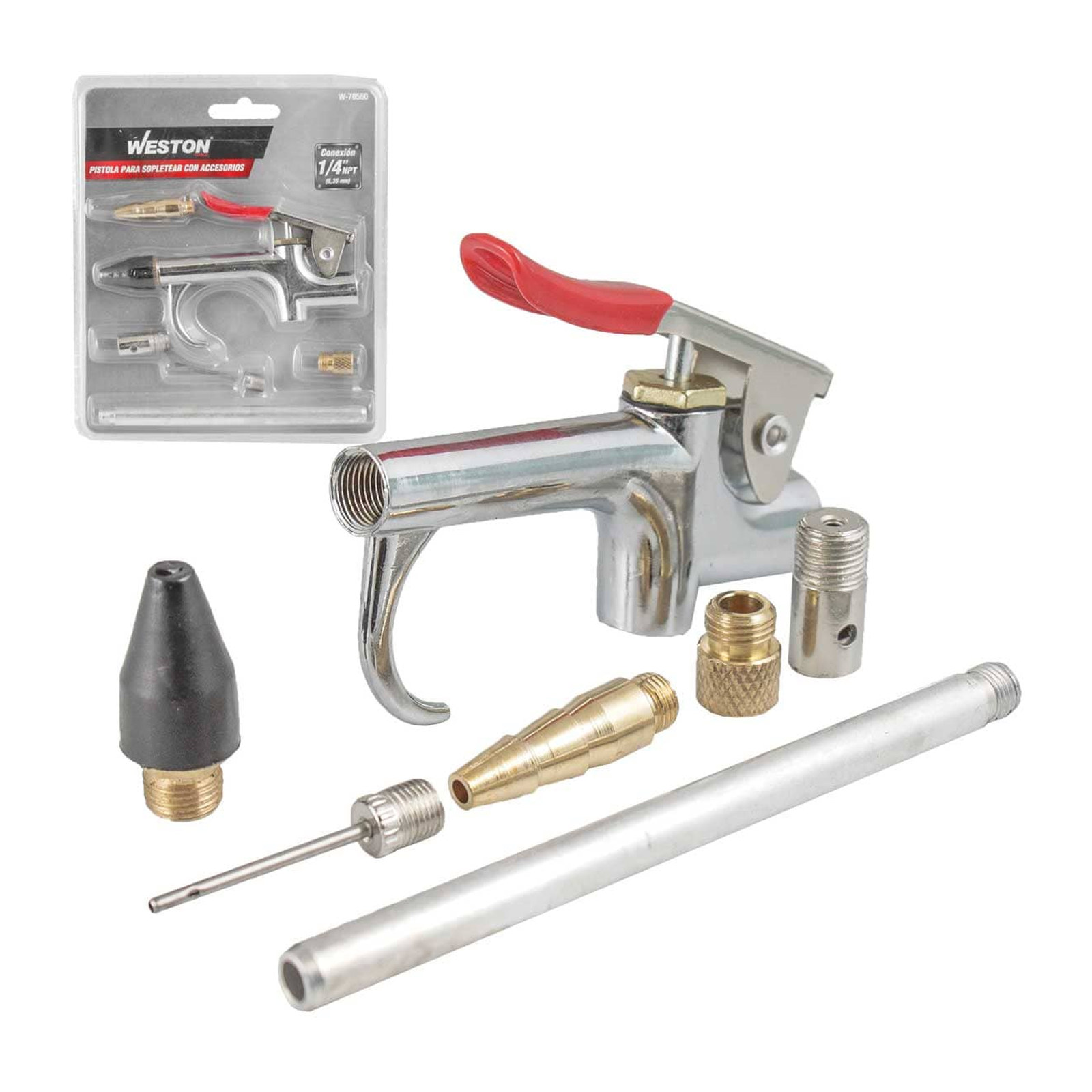 Pistola Sopleteadora Weston con 2 Boquillas y 4 Accesorios 1/4" NPT