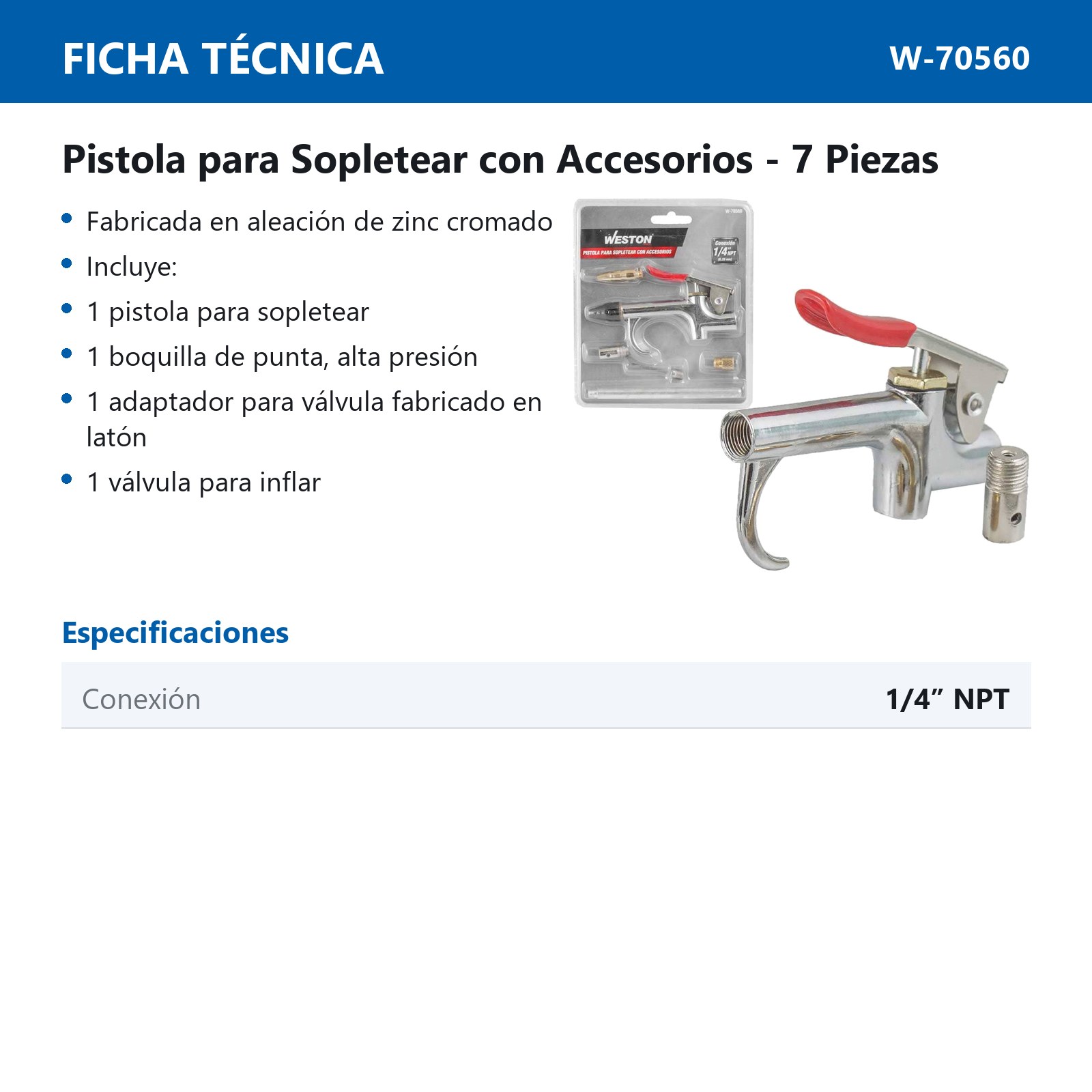 PISTOLA SOPLETEADORA CON 2 BOQUILLAS Y 4 ACCESORIOS 1/4'' NPT - Imagen 3