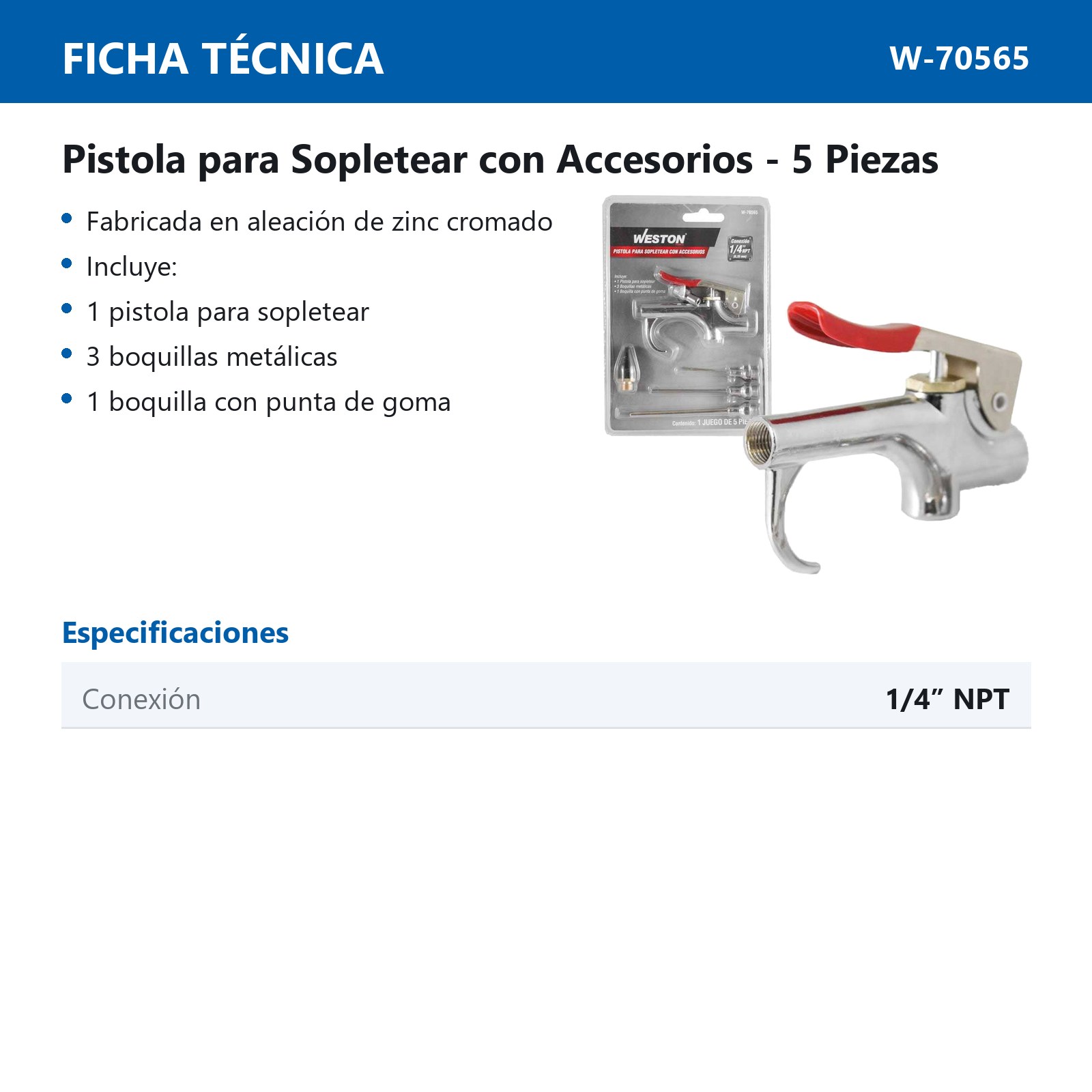 PISTOLA P/SOPLETEAR C/ACCESORIOS (JGO 5 PZAS) - Imagen 3