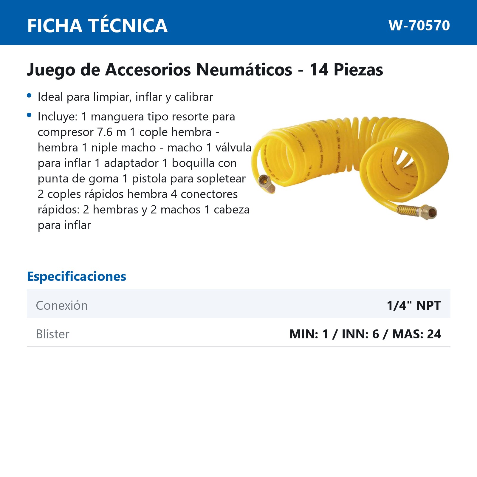 ACCESORIOS PARA COMPRESOR DE AIRE (JGO. 14 PIEZAS) 1/4'' NPT - Imagen 3