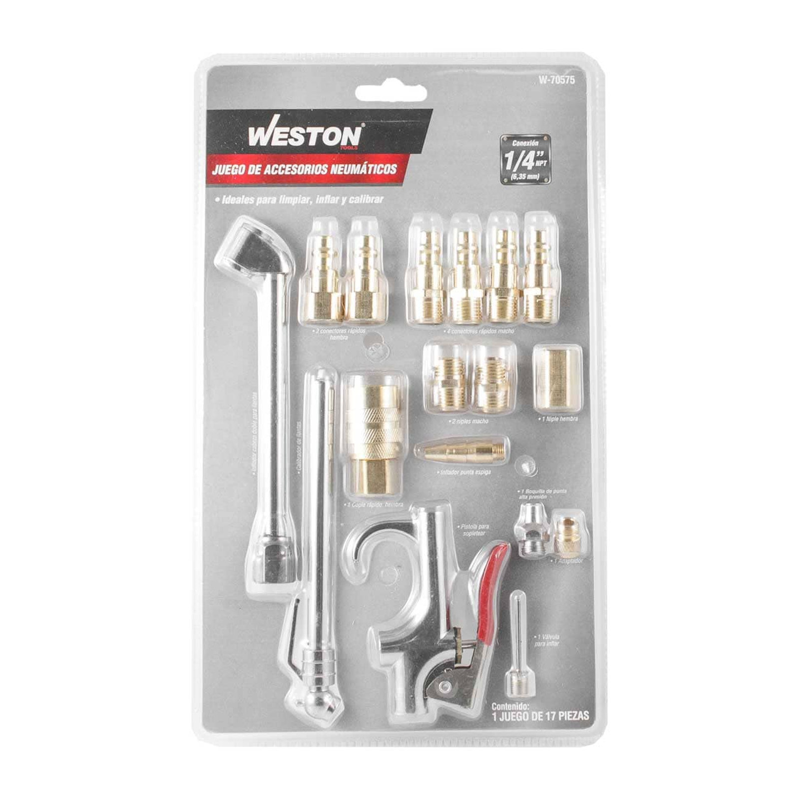 ACCESORIOS PARA COMPRESOR DE AIRE (JGO. 17 PIEZAS) 1/4'' NPT - Imagen 2