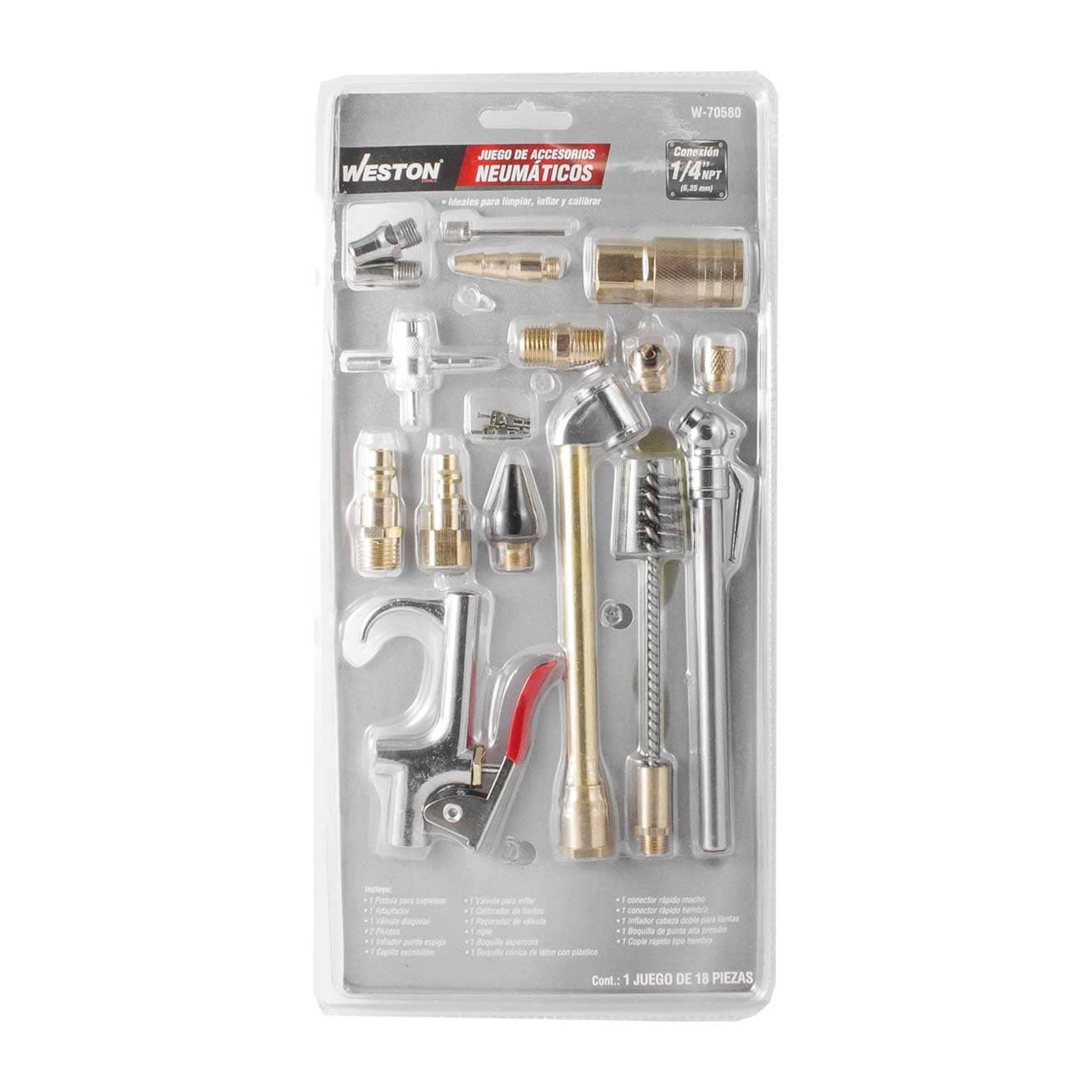 ACCESORIOS PARA COMPRESOR DE AIRE (JGO. 18 PIEZAS) 1/4'' NPT - Imagen 2