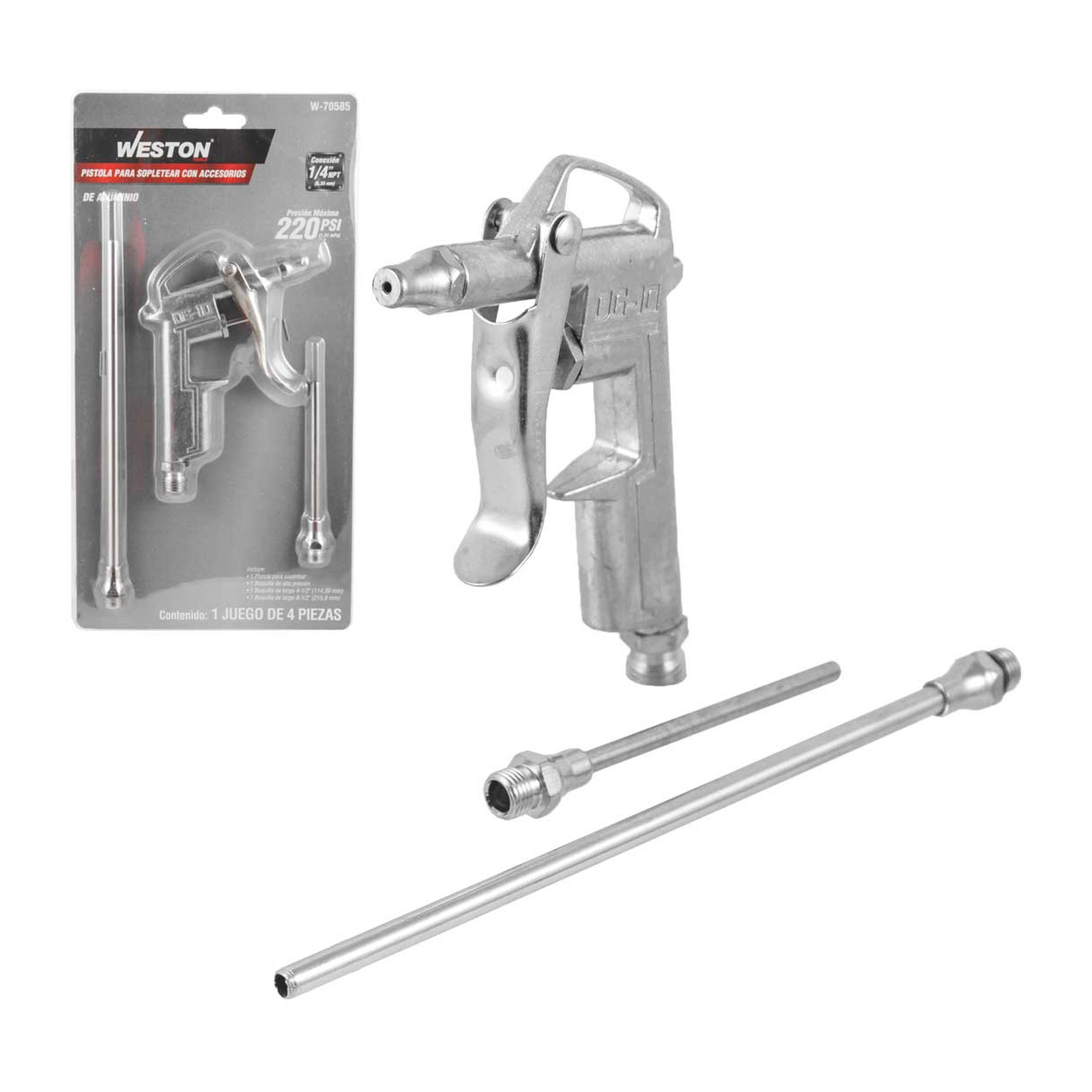 Pistola para Sopletear con Accesorios WESTON (Juego 4 Piezas)