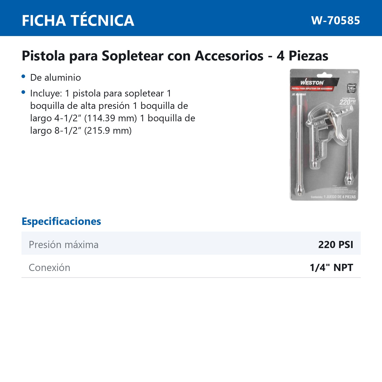 PISTOLA PARA SOPLETEAR CON ACCESORIOS (JGO. 4 PIEZAS) - Imagen 3