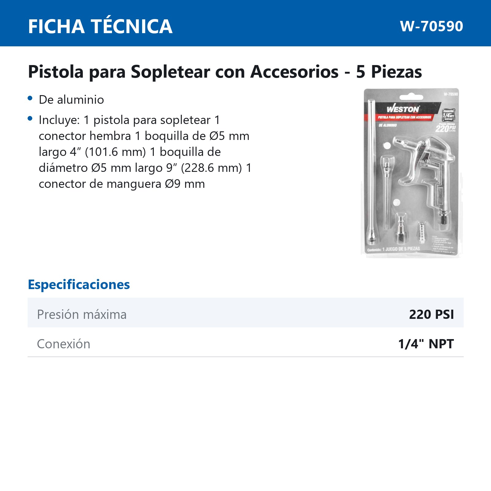 PISTOLA PARA SOPLETEAR CON ACCESORIOS (JGO 5 PIEZAS) - Imagen 3