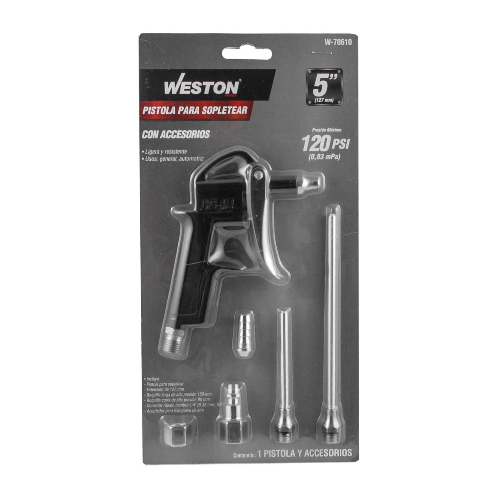 PISTOLA PARA SOPLETEAR 5'' MAX PSI 120 C/ACCESORIOS - Imagen 4