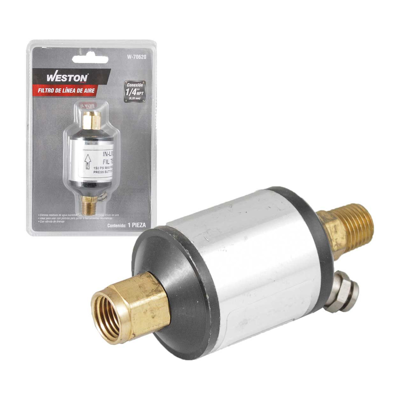 Filtro de Línea Neumático 1/4" NPT Weston