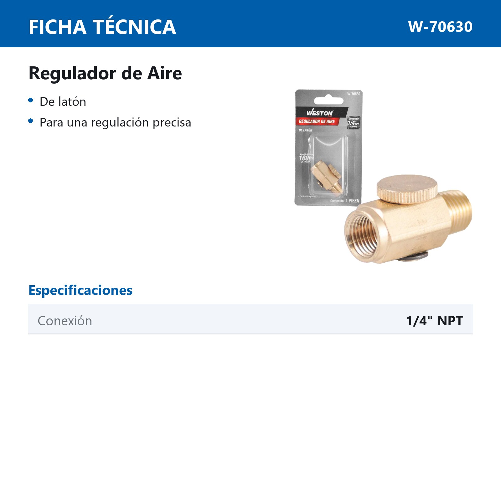 REGULADOR DE AIRE 1/4'' NPT - Imagen 2