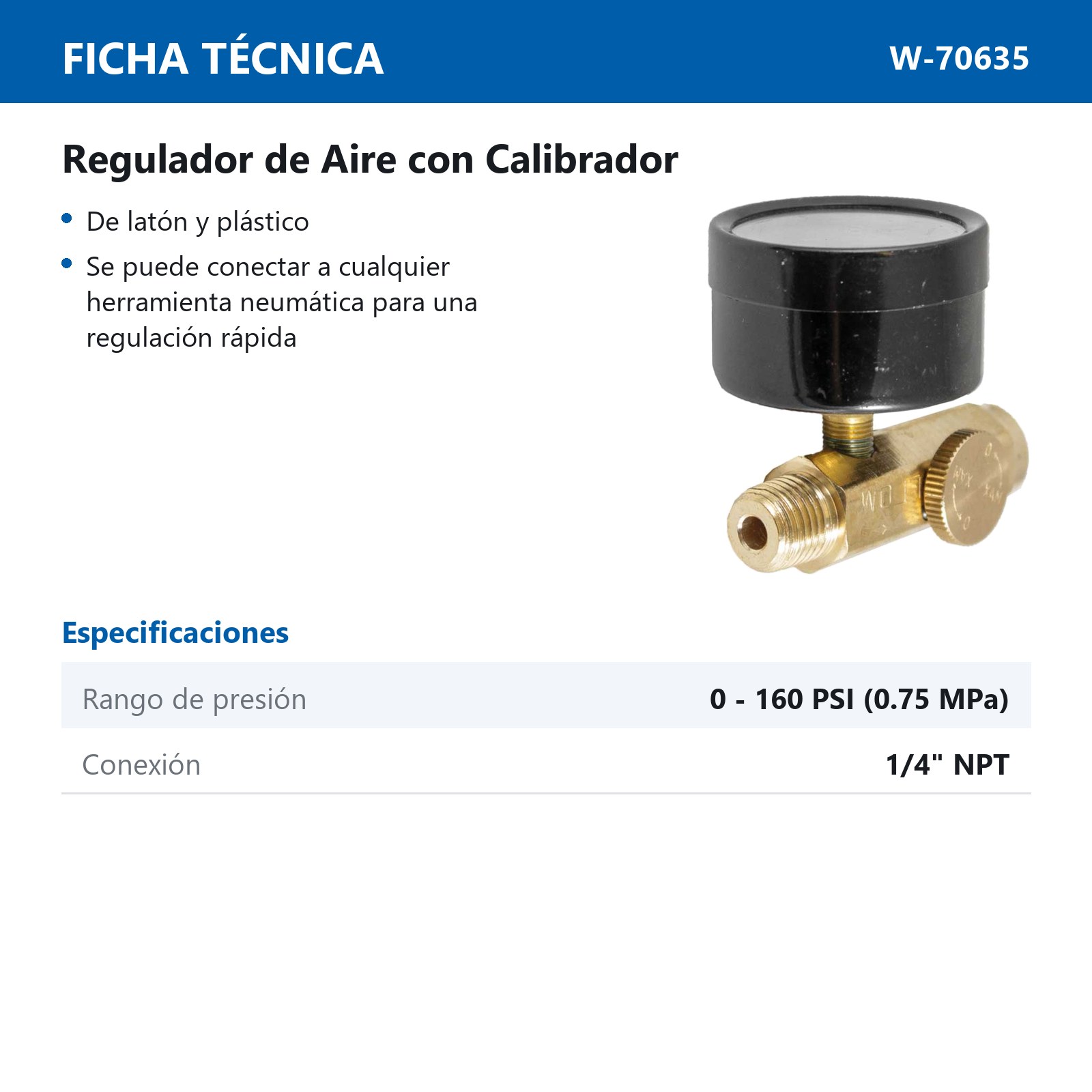 REGULADOR DE AIRE CON CALIBRADOR 1/4'' NPT - Imagen 3