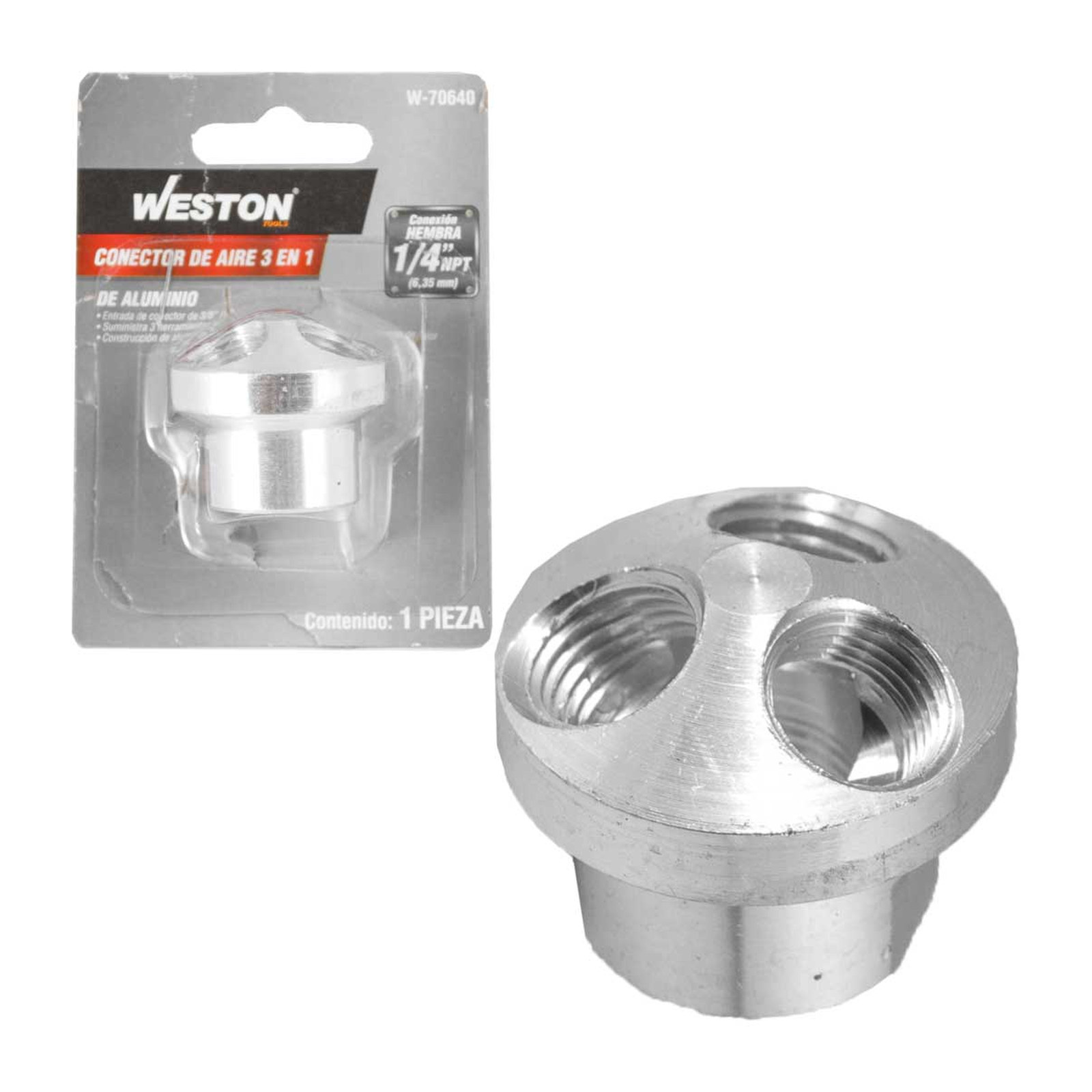 Conector de Aire 3 en 1 WESTON 3/8" NPT con 3 Salidas de 1/4" NPT