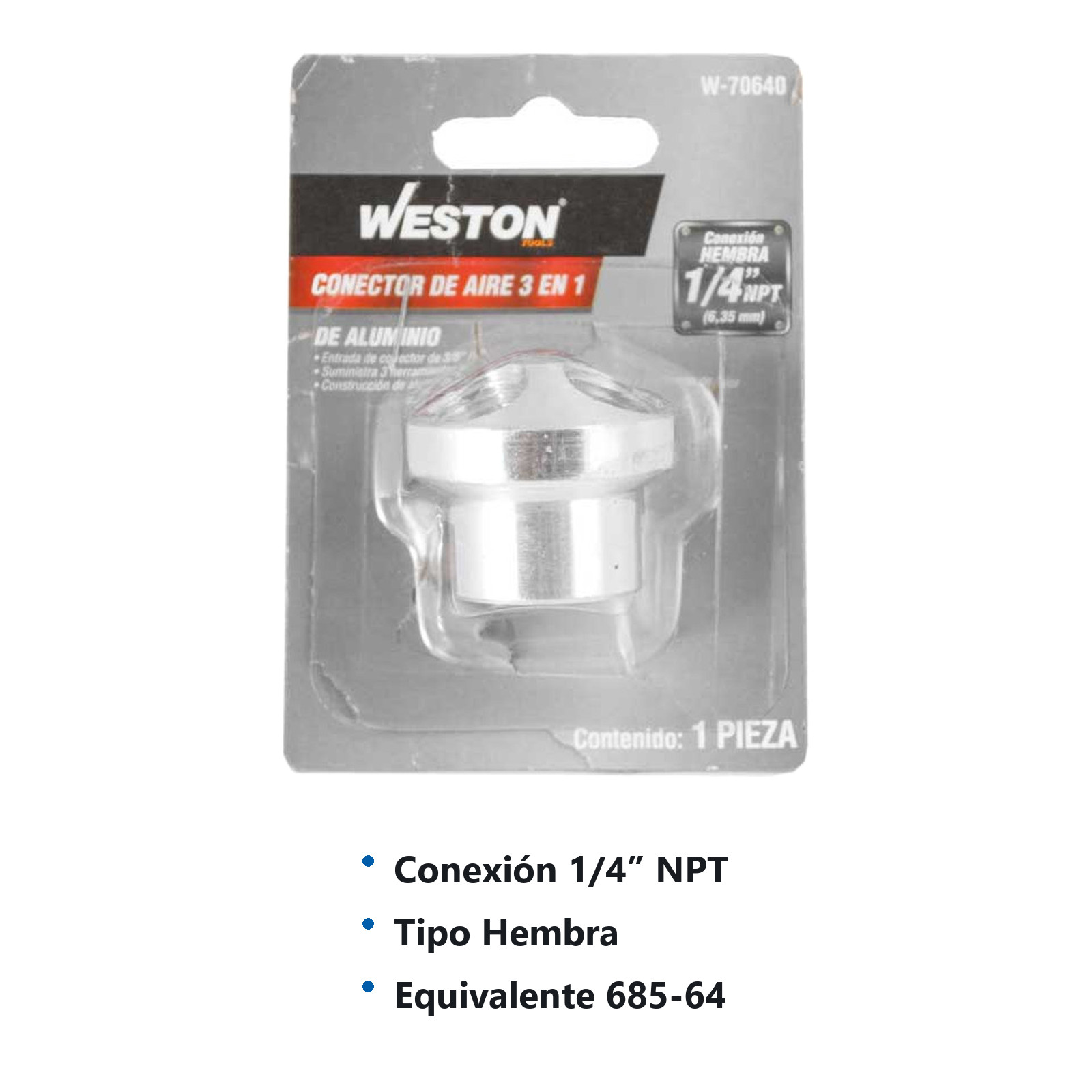 CONECTOR DE AIRE 3EN1 3/8'' NPT C/3 SALIDAS DE 1/4'' NPT - Imagen 2