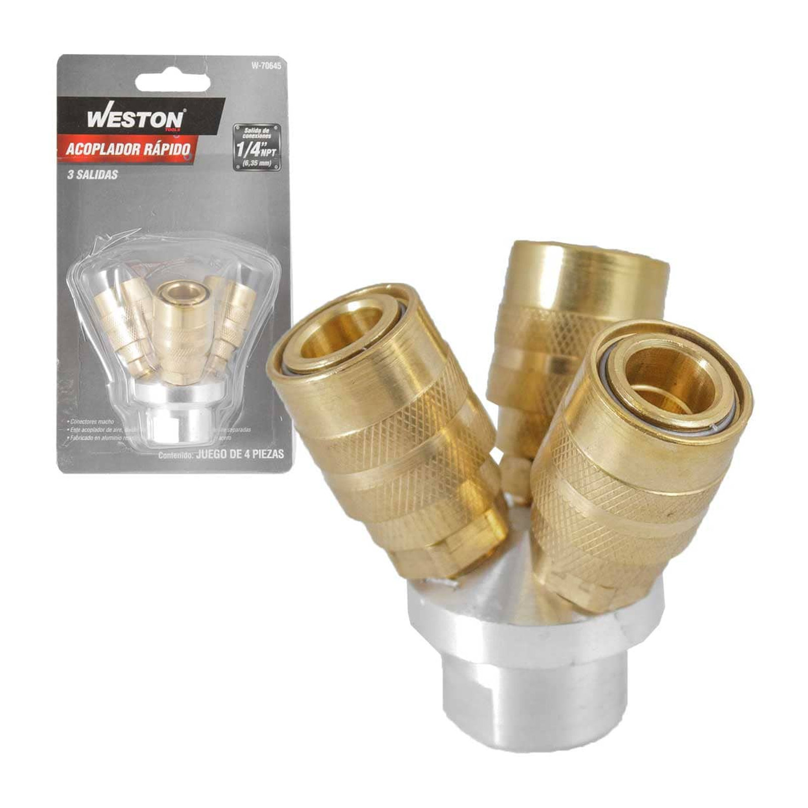 Acoplador Rápido de 3 Salidas 1/4" NPT Macho Weston