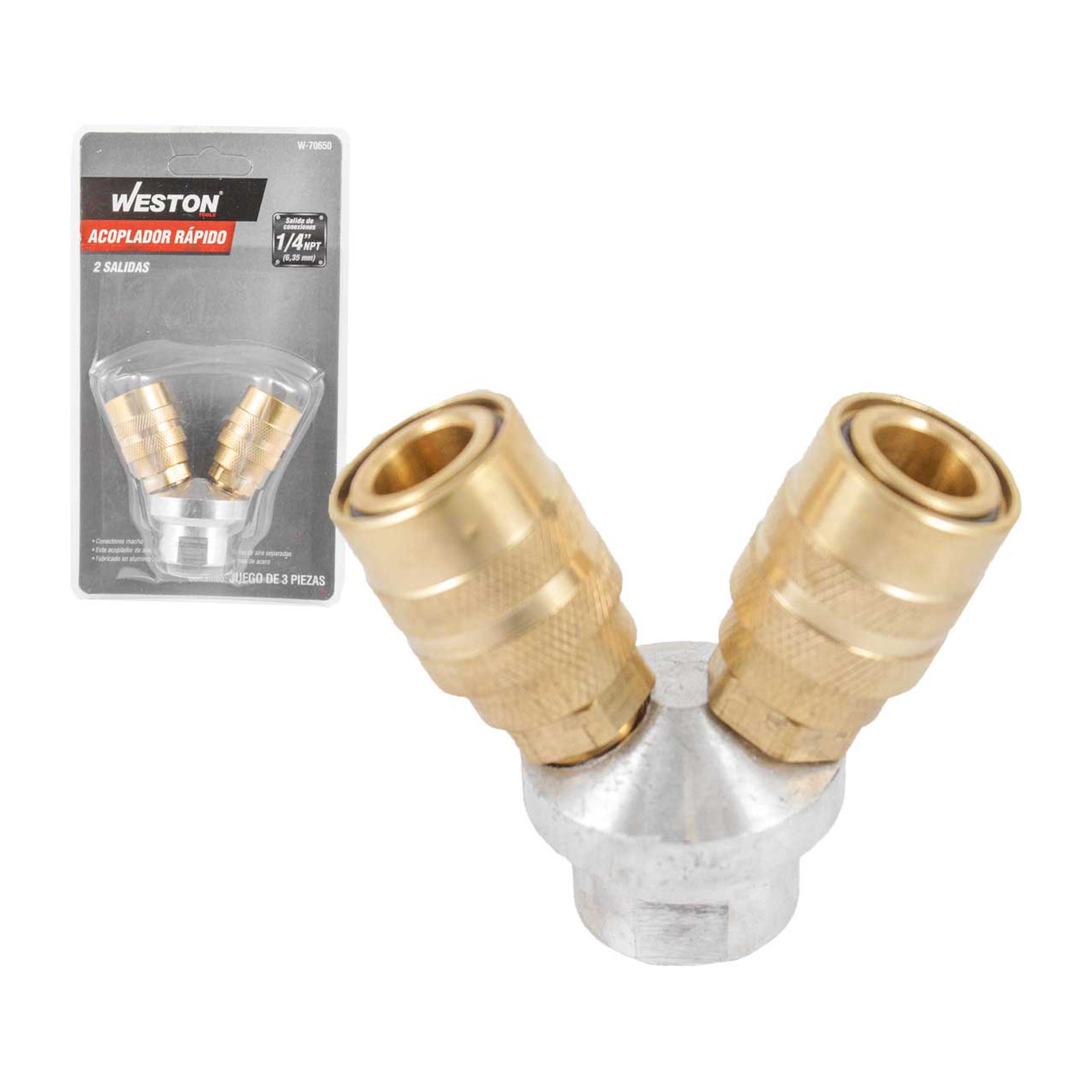 Acoplador Rápido de 2 Salidas 1/4" NPT Macho Weston