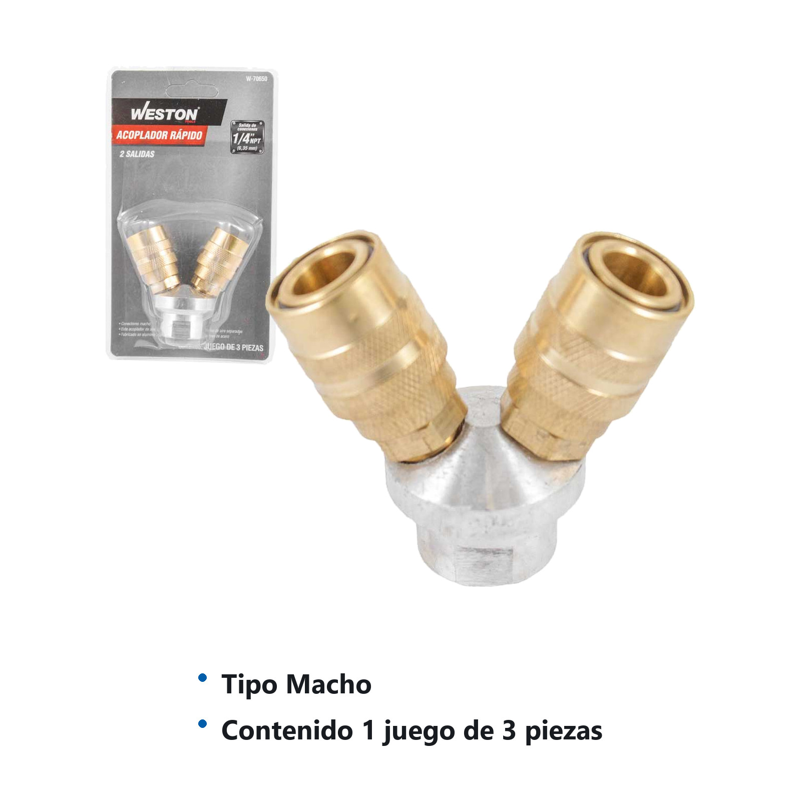 ACOPLADOR RAPIDO DE 2 SALIDAS 1/4'' NPT MACHO - Imagen 2