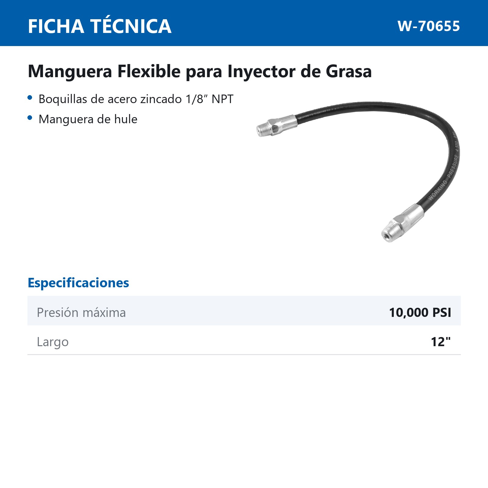 MANGUERA FLEXIBLE P/INYECTOR D/GRASA 12'' - Imagen 2