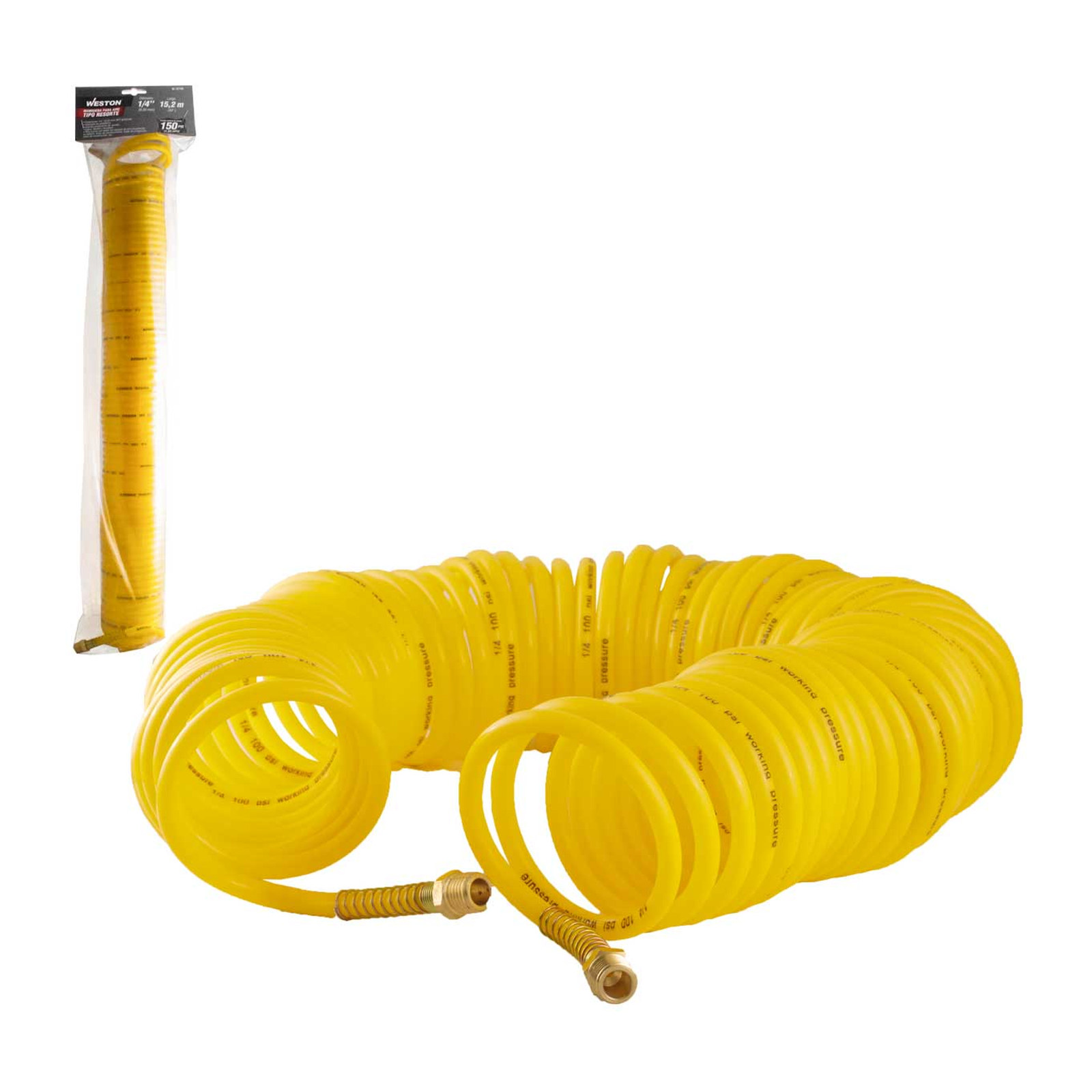 Manguera para Aire Tipo Resorte Amarilla 1/4" x 50 ft con Conector 1/4" NPT WESTON