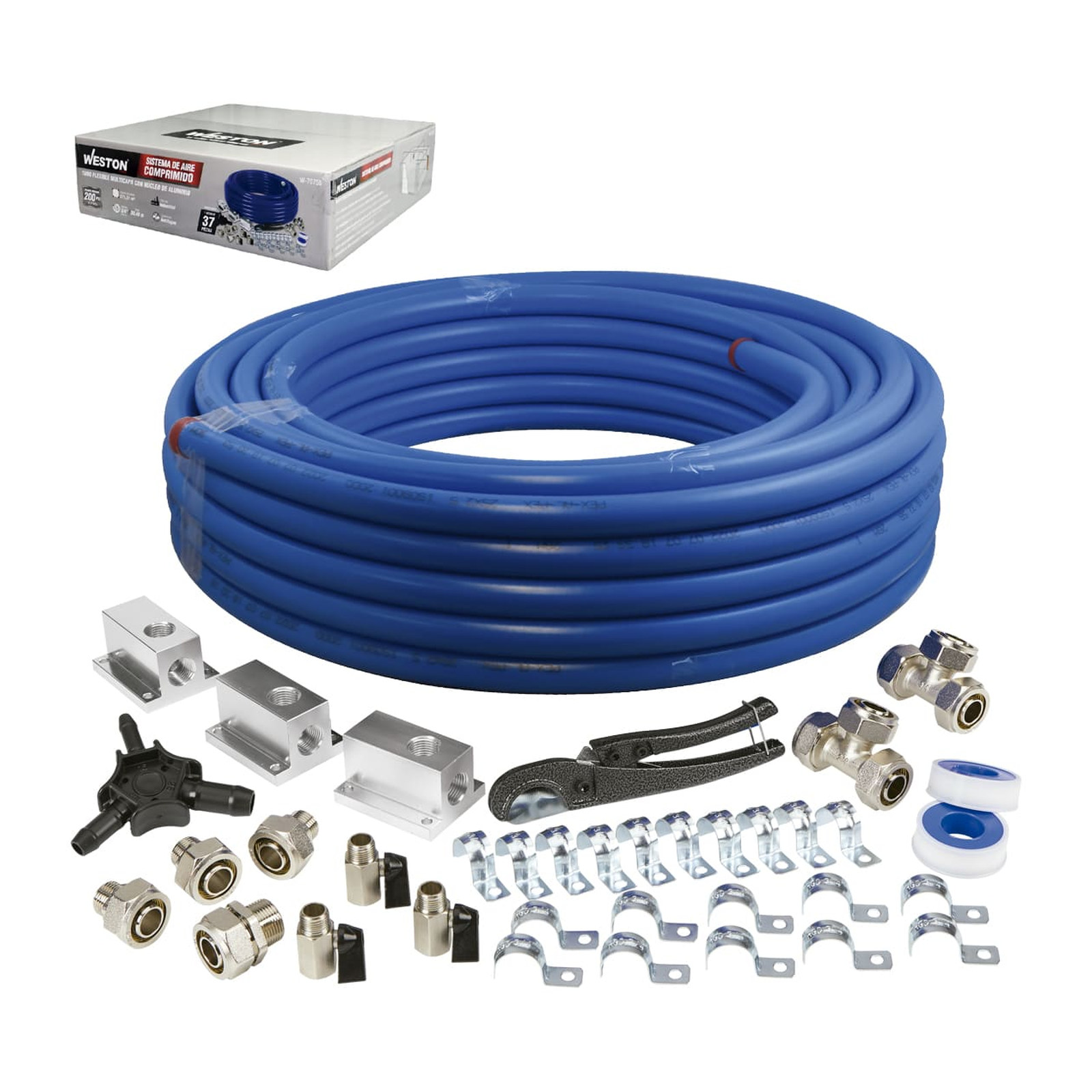 Sistema de Línea de Aire Comprimido Weston 3/4" con 100 Pies de Tubo y Centro de Aluminio 200 PSI
